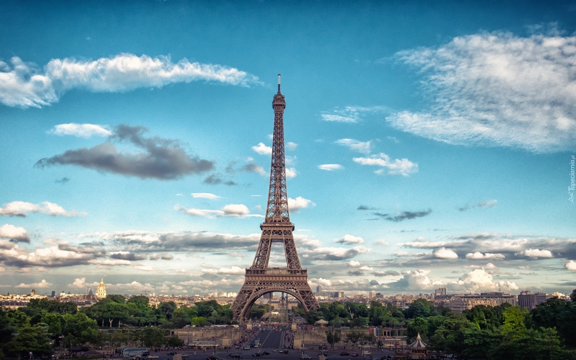 Paryż, Wieża Eiffla, Niebo, Chmury