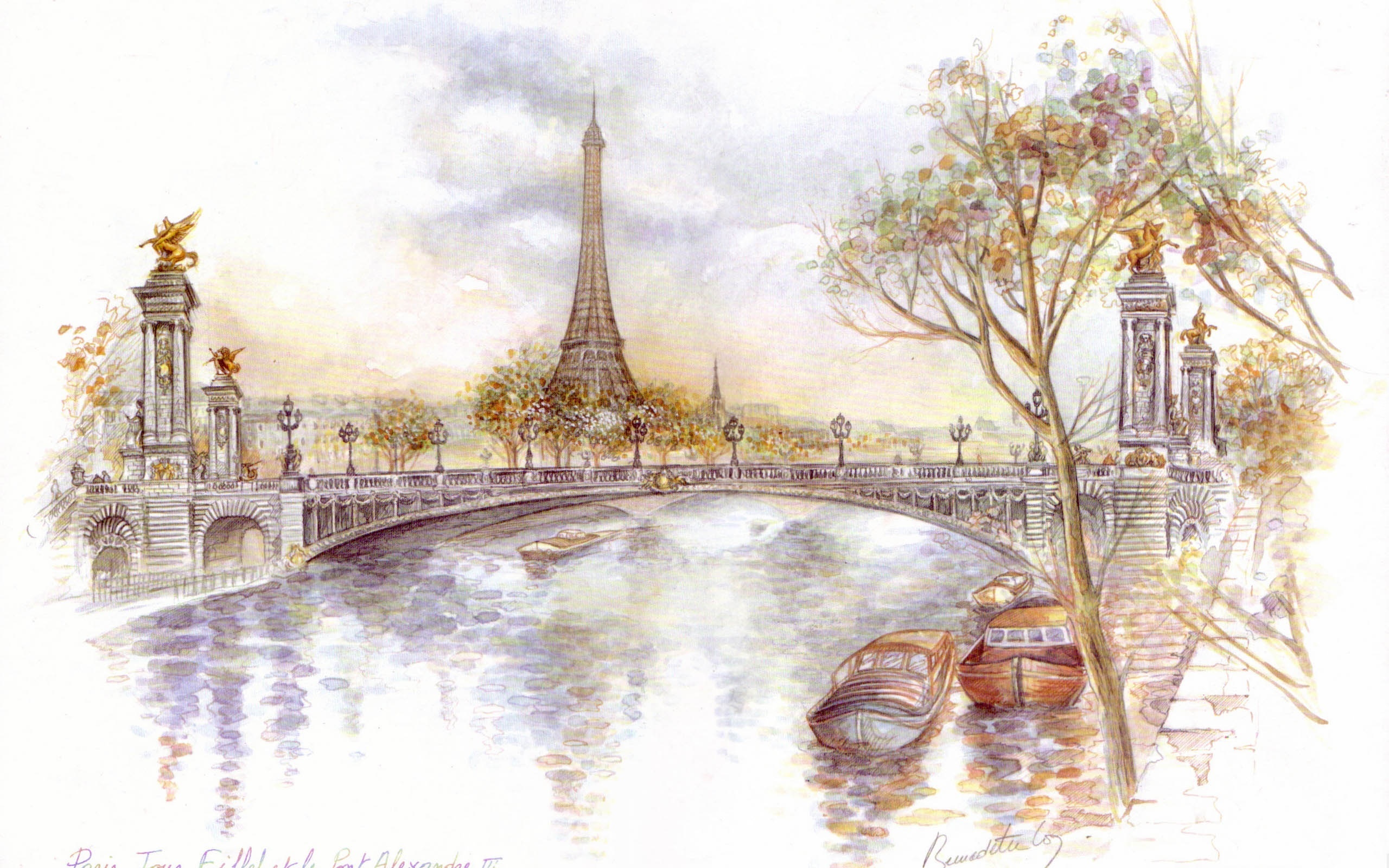 Rysunek, Wieża, Eiffla, Paryż