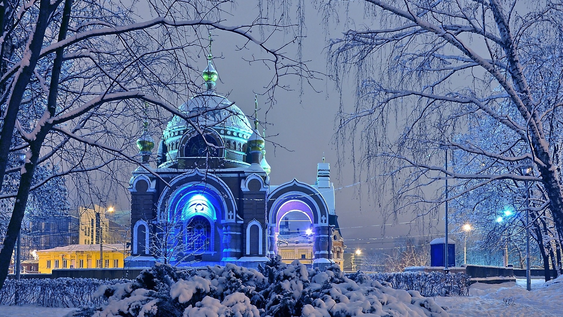 Cerkiew, Drzewa, Śnieg, Zima