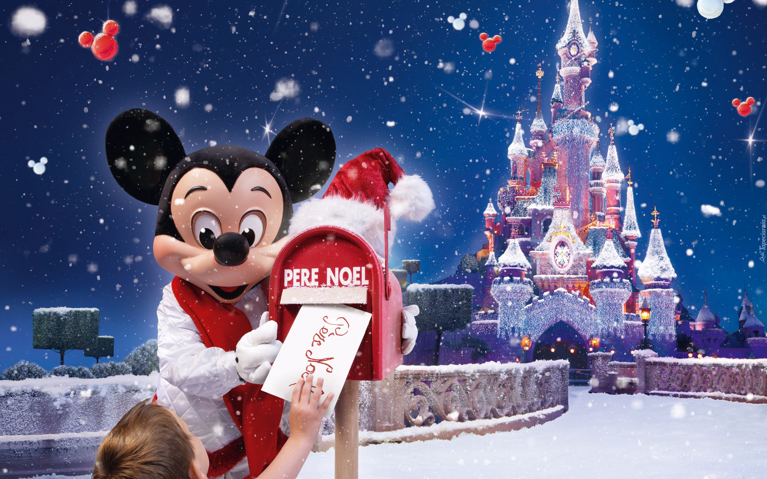 Disneyland, Myszka Miki, List, Mikołaj, Zamek, Śnieg