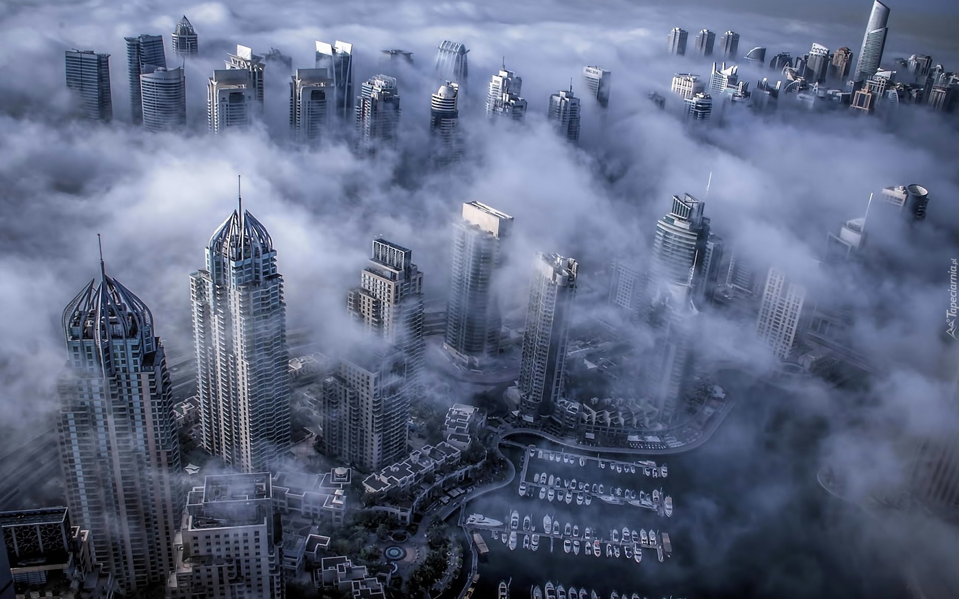 Drapacze, Chmur, Mgła, Port, Dubaj
