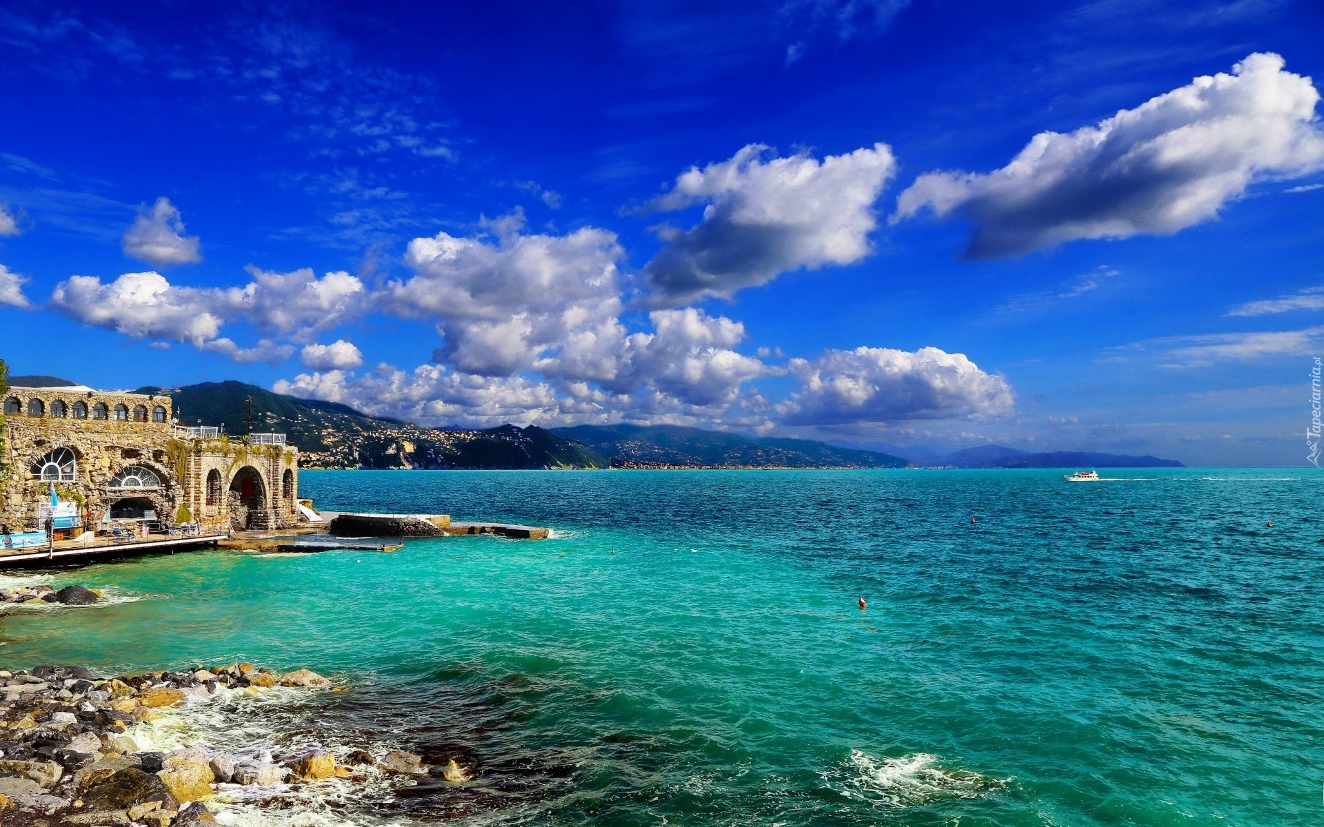 Włochy, Portofino, Morze, Chmury
