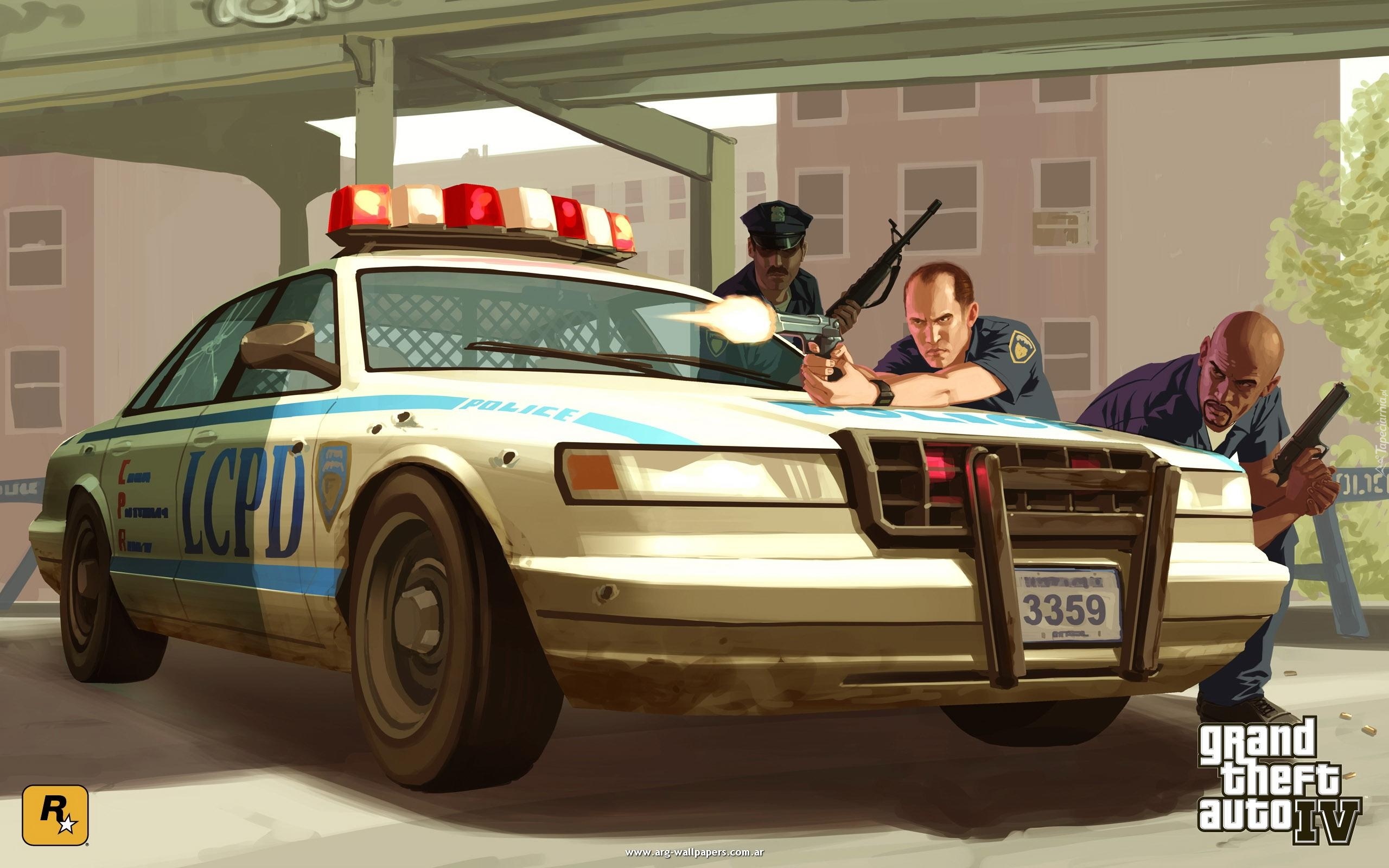 GTA IV, Policyjny, Samochód, Mężczyźni, Broń