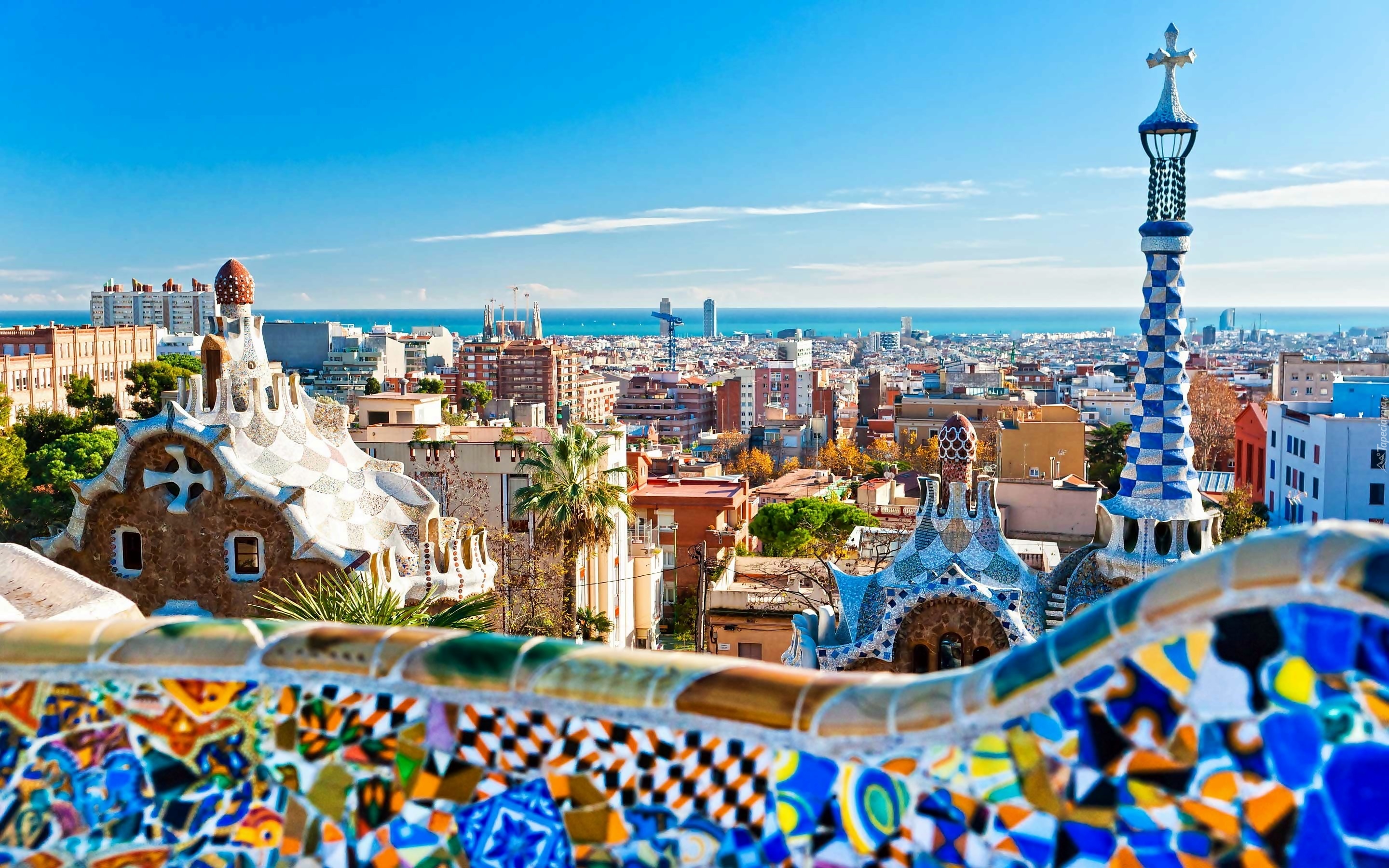 Panorama, Barcelony, Budynki, Gaudiego