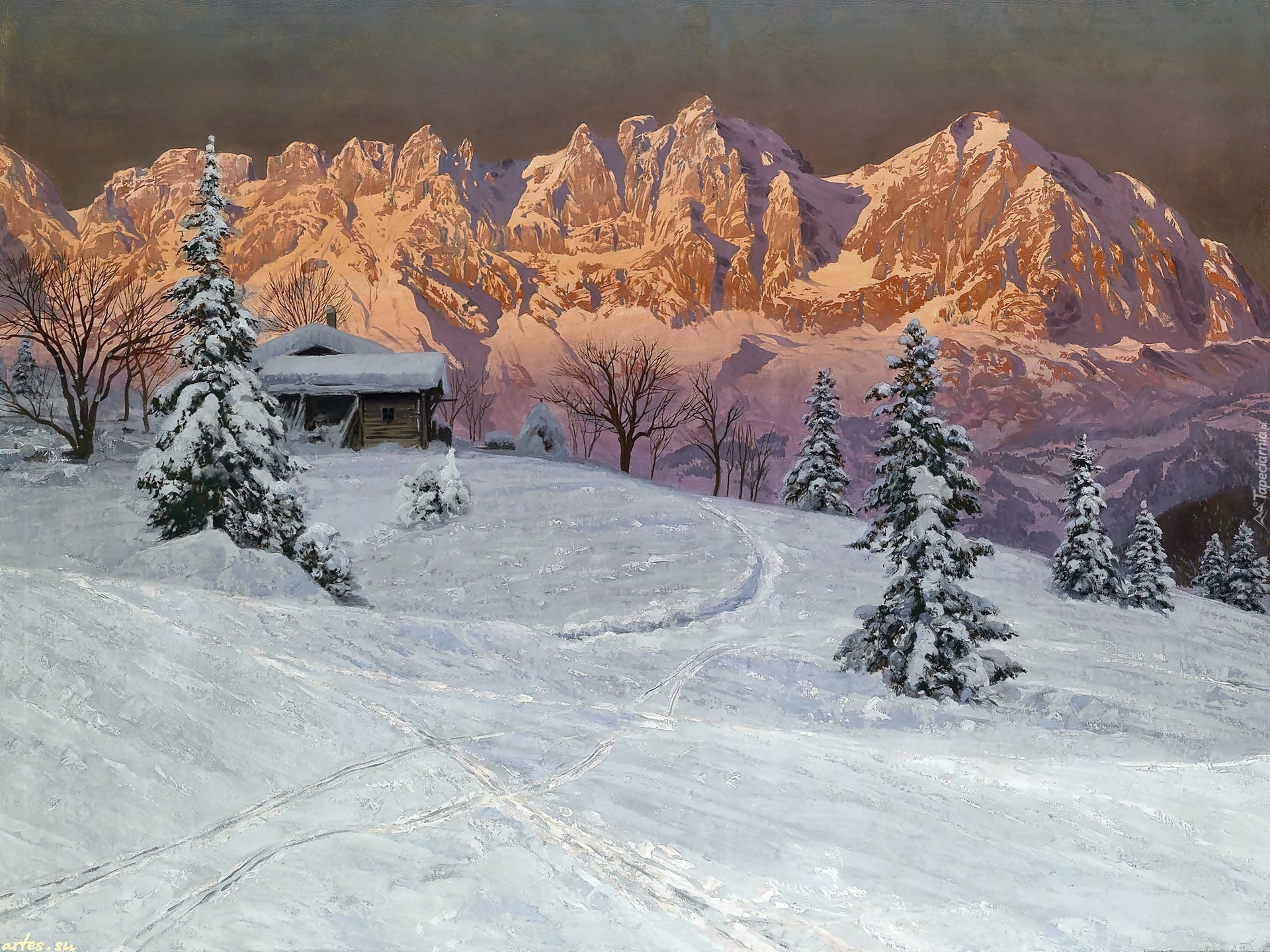 Świt, Krajobraz, Zimowy, Alois Arnegger