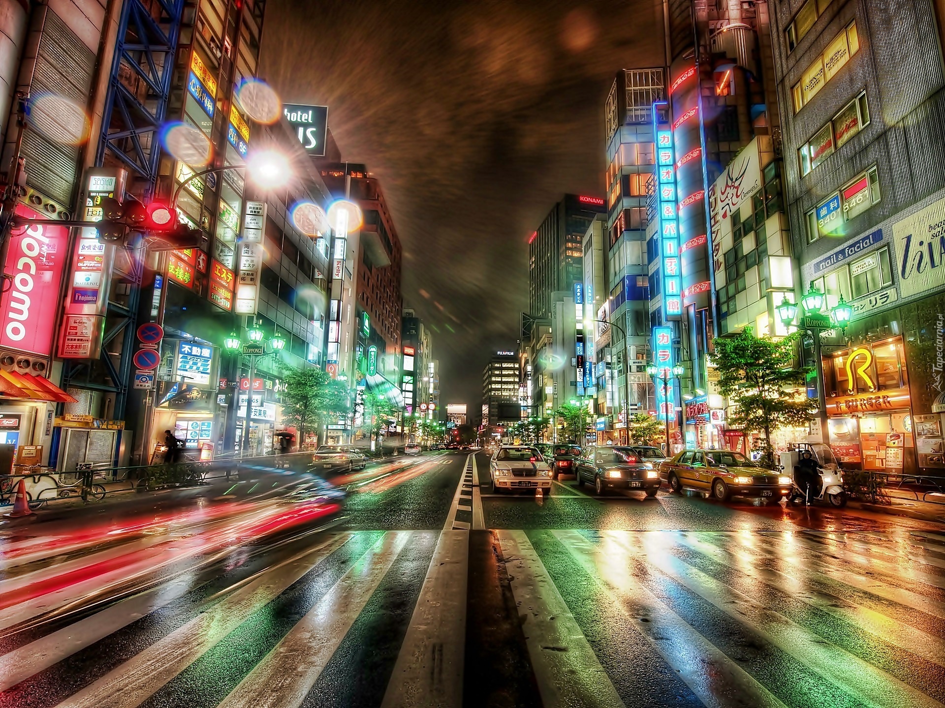 Tokio, Nocą, Ulica, Światła, Reklamy