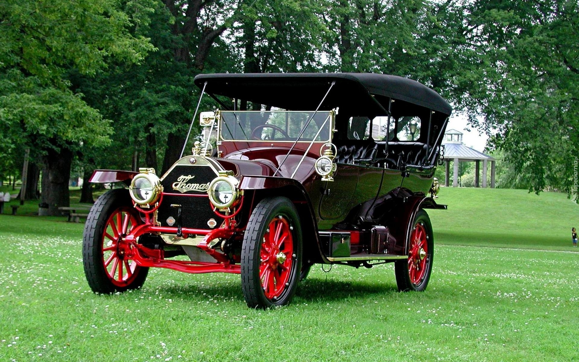 Samochód, Zabytkowy, Thomas, Flyer 1912, Trawa, Drzewa
