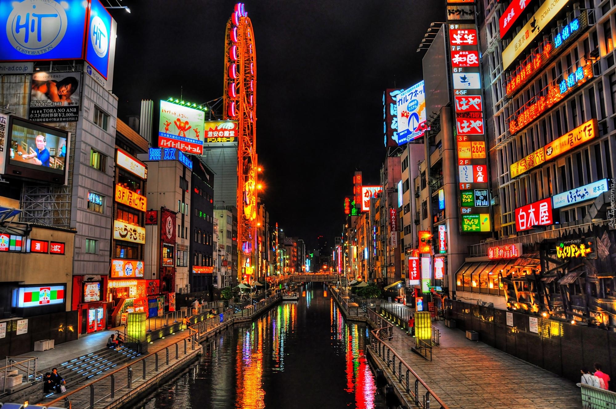 Japonia, Osaka, Miasto, Noc