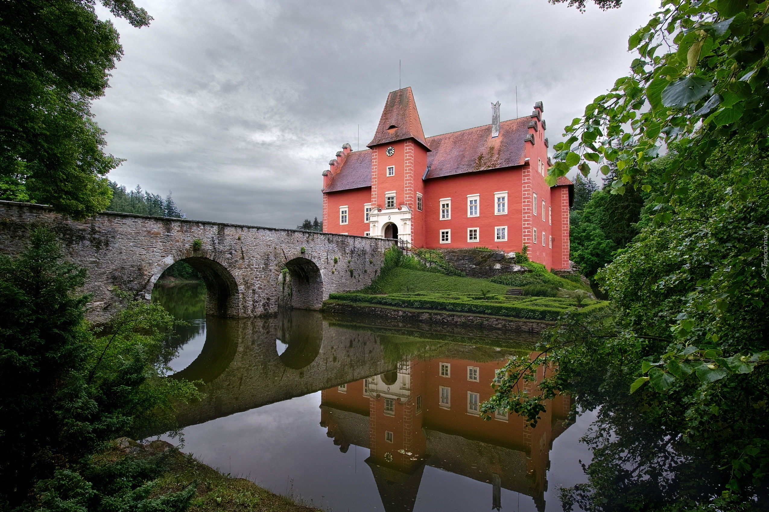 Czechy, Zamek Chervena Lhota, Most, Rzeka, Drzewa