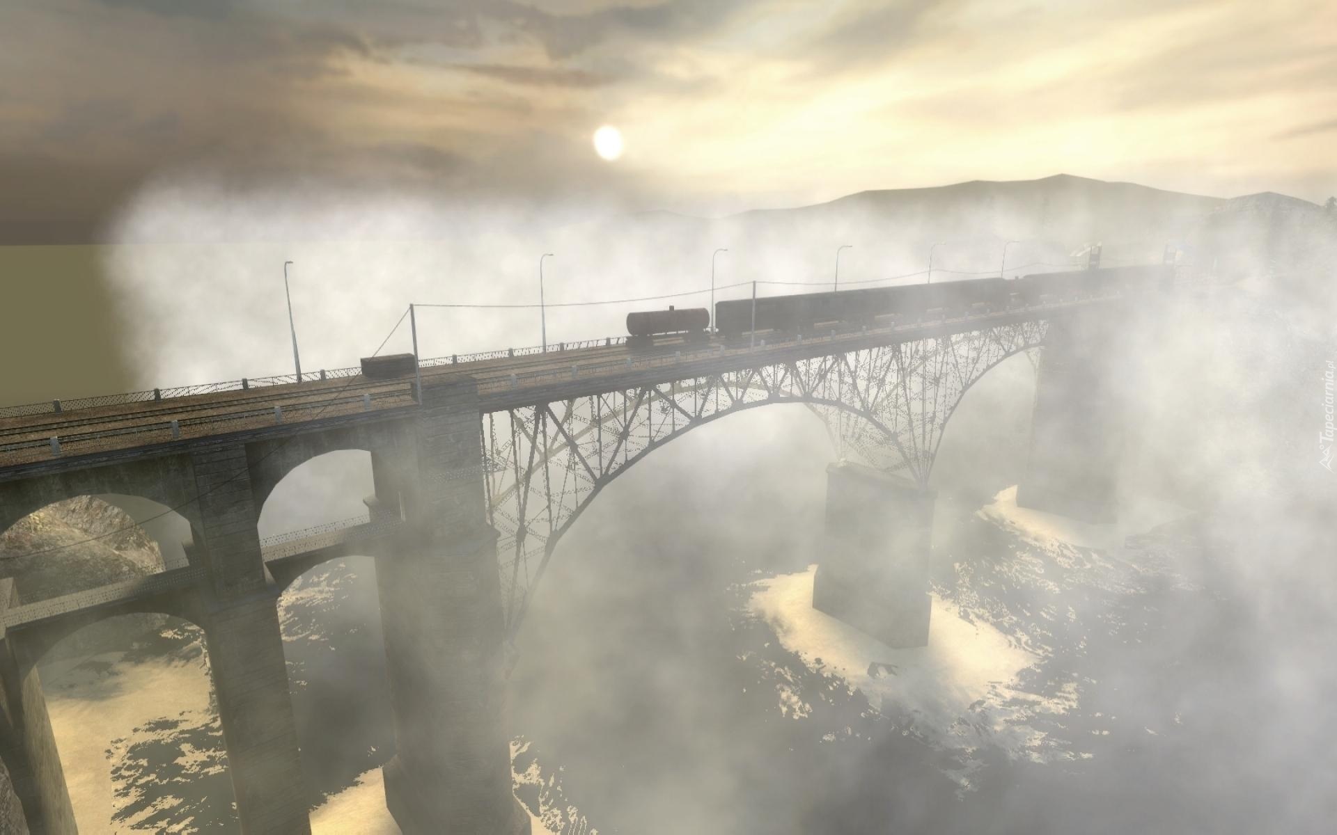 Most, Pociąg, Rzeka, Mgła