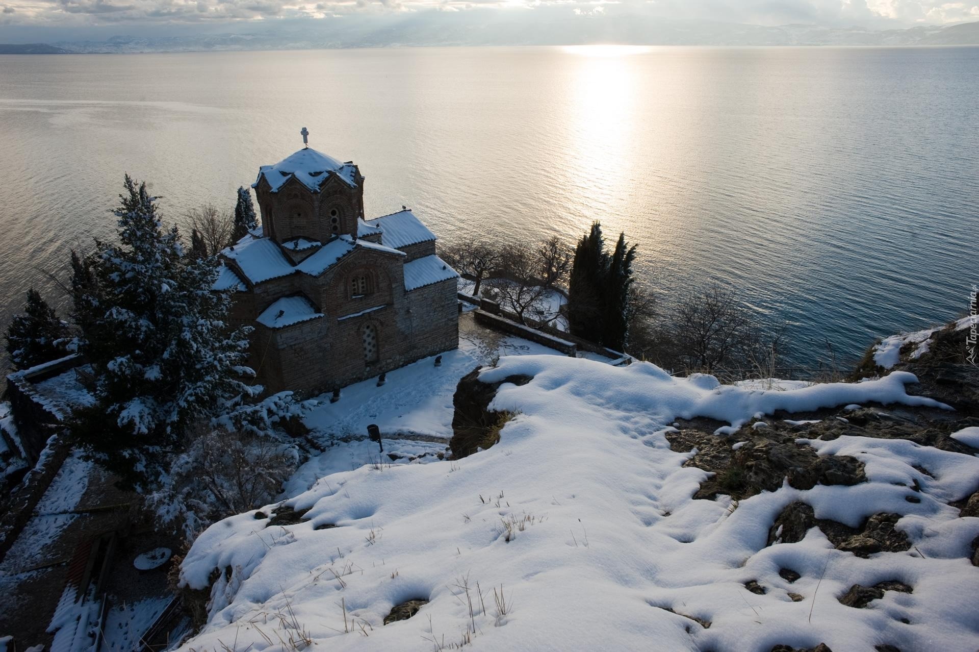 Macedonia, Kościół, Jezioro, Zima