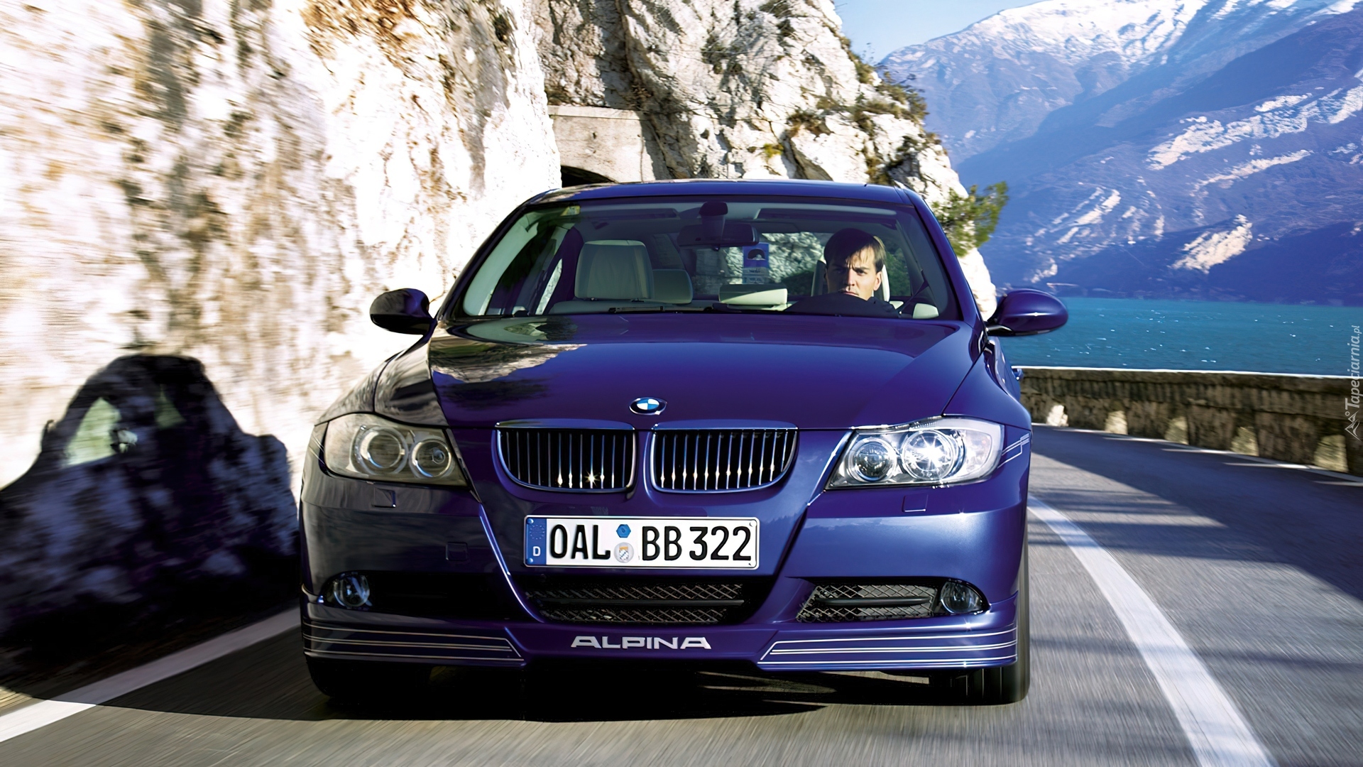 Niebieski, Samochód, Alpina, BMW, B3, Turbo, Droga, Góry
