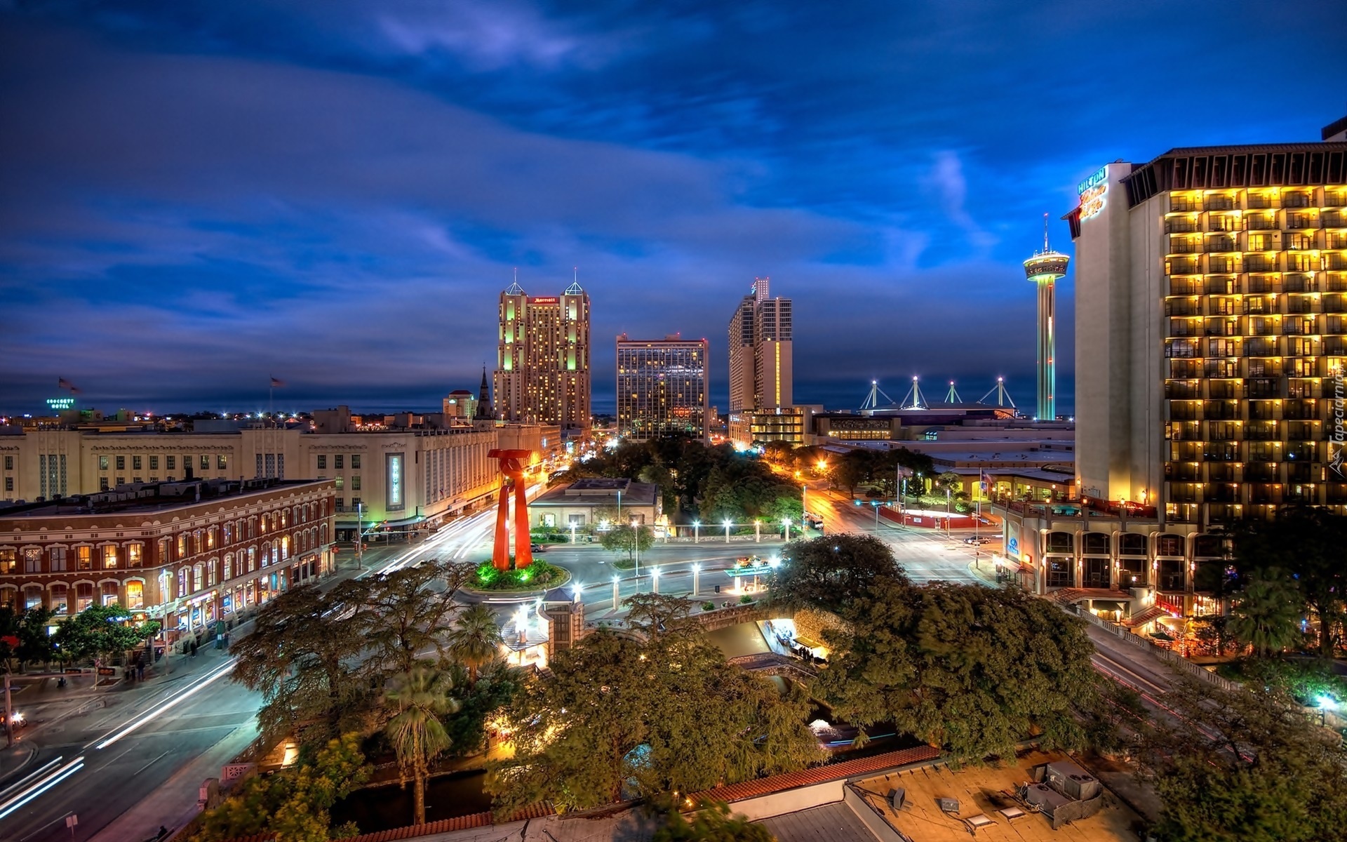 Teksas, San Antonio, Nocna, Panorama, Miasta