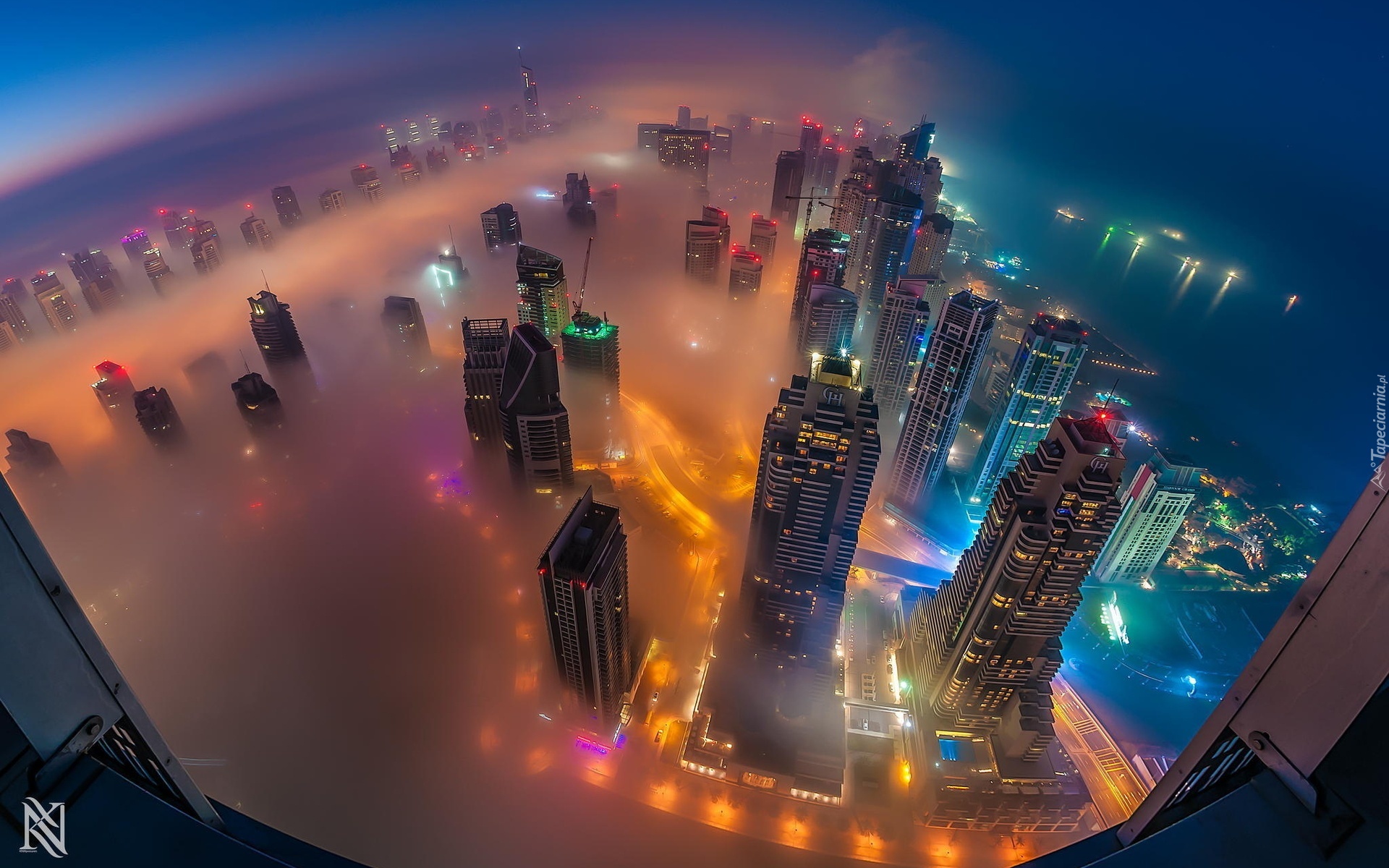 Drapacze, Chmur, Mgła, Dubaj, Panorama, Miasta
