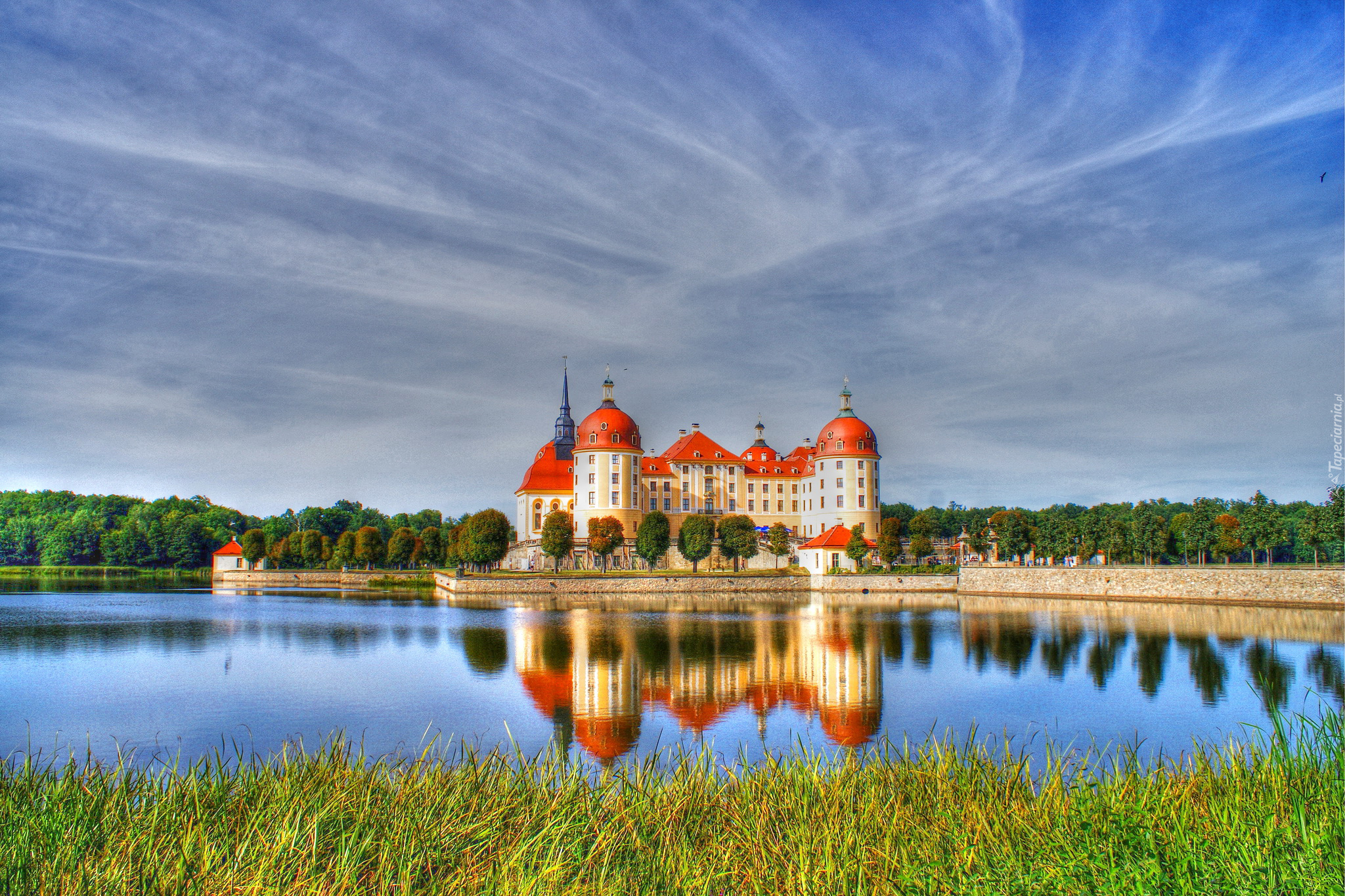 Pałac Moritzburg, Saksonia, Niemcy, Odbicie, Jezioro