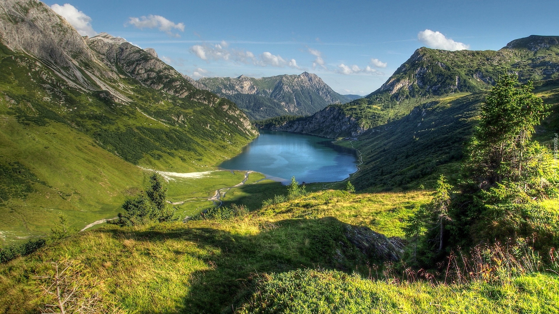 Góry, Jezioro, Łąka, Alpy, Austria