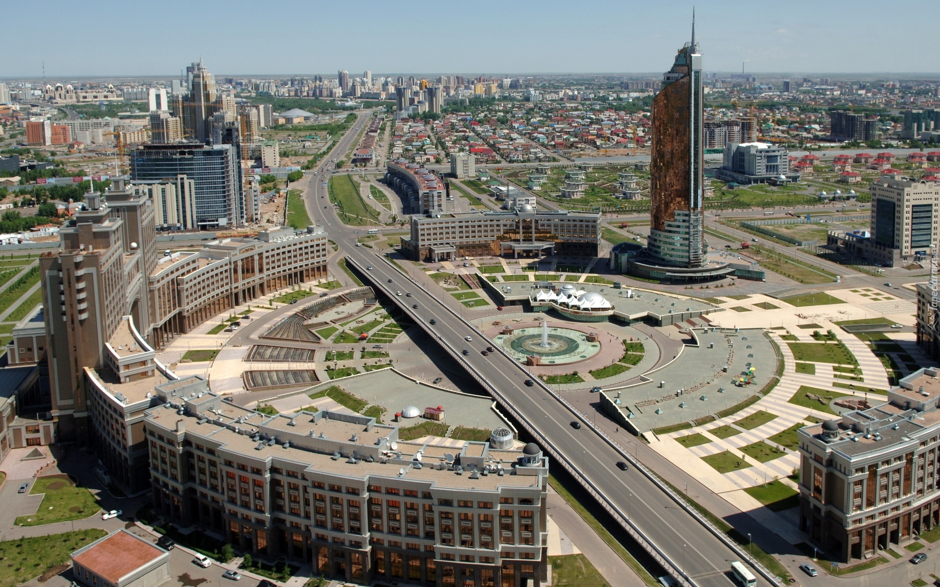 Domy, Ulice, Miasto, Astana, Panorama, Kazachstan