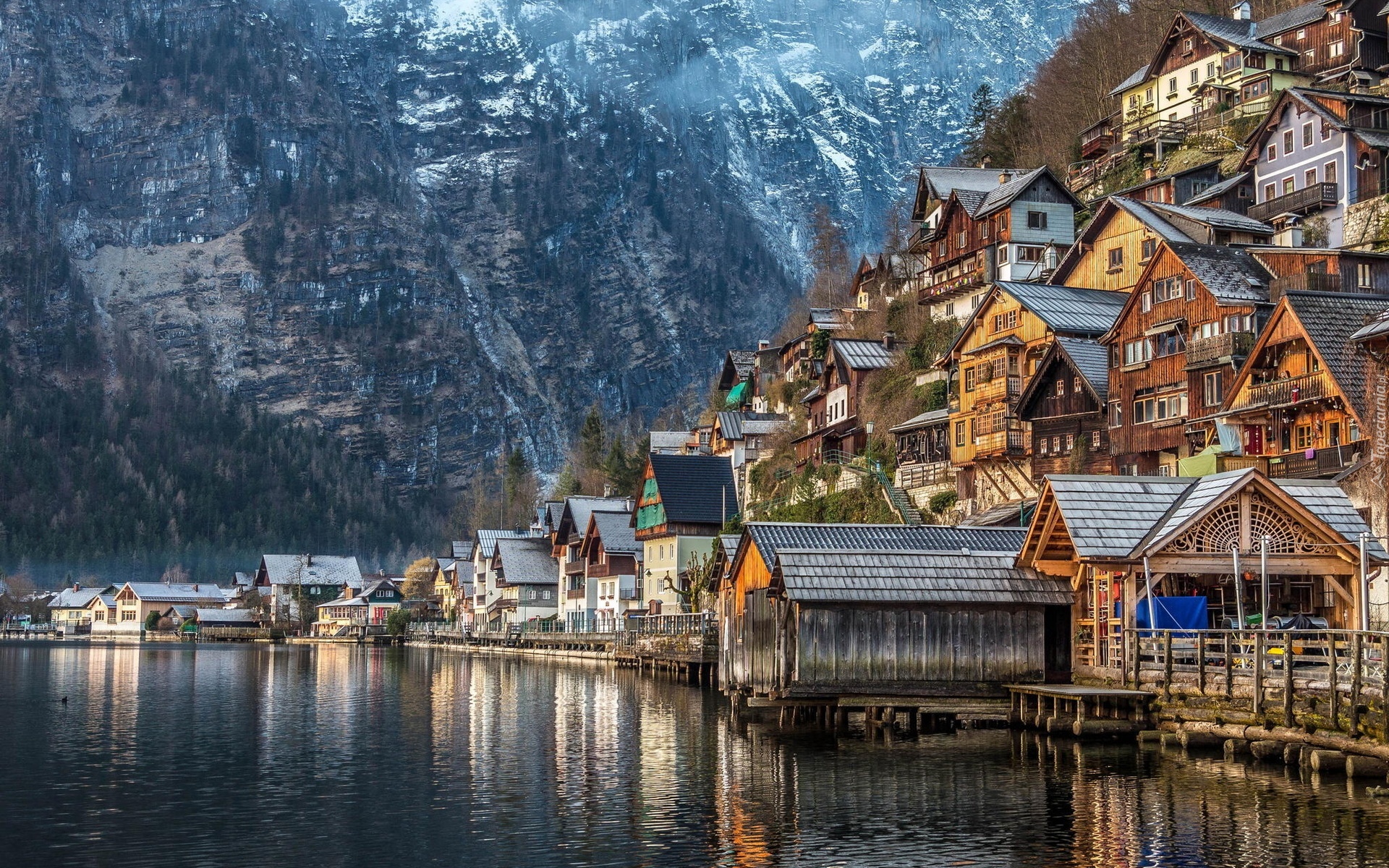 Jezioro, Góry, Miasteczko, Hallstatt, Austria