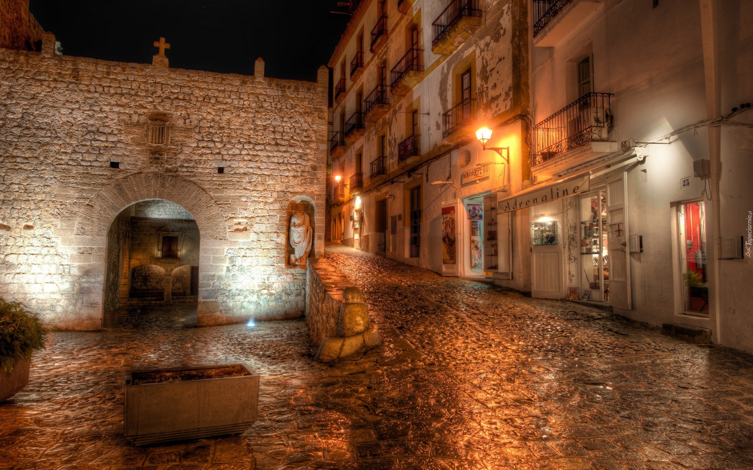 Ibiza, Valencia, Noc, Uliczka, Starego, Miasta, Kamienice, Kościół