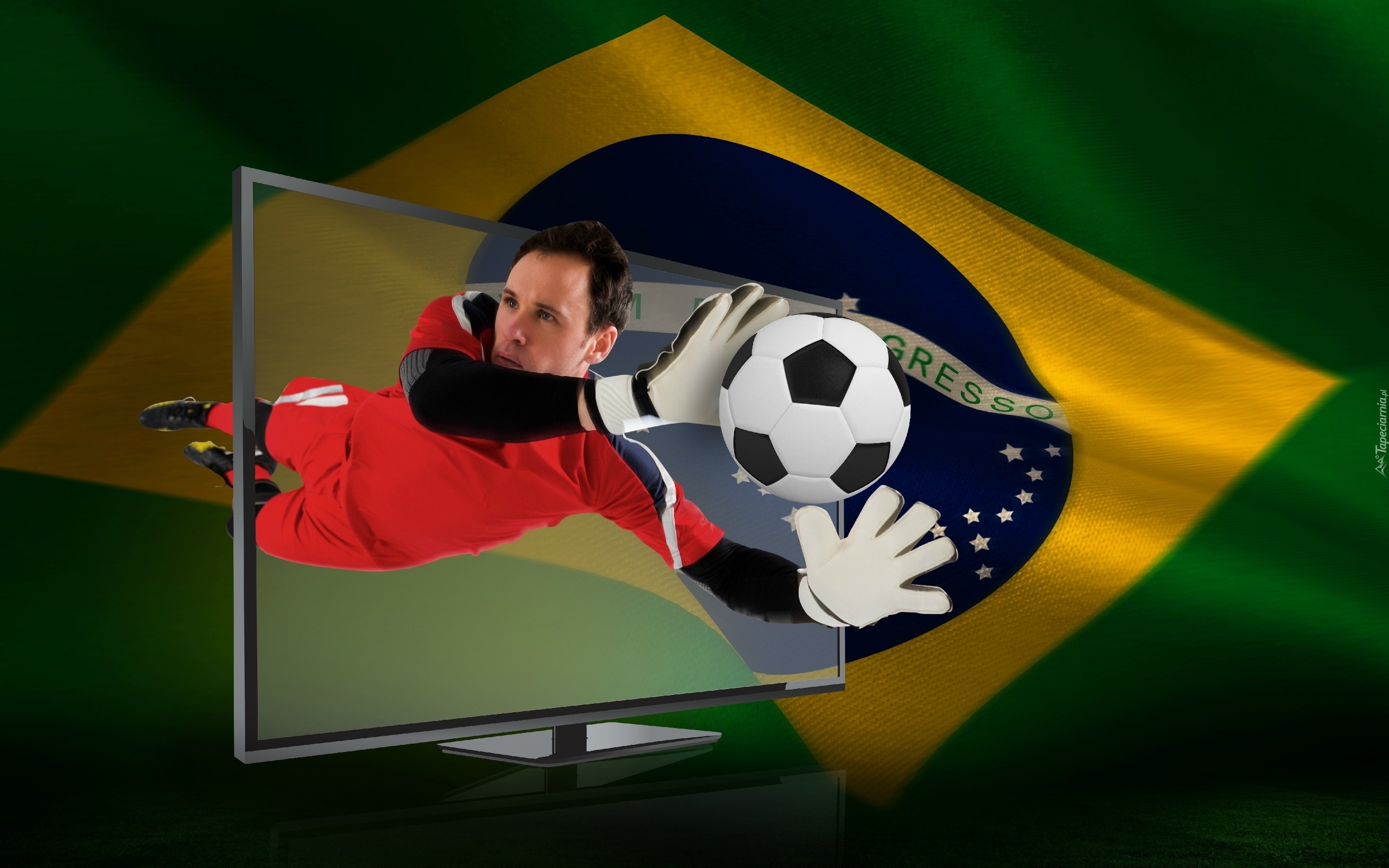 Piłkarz, Flaga, Piłka, Telewizor, Grafika, Mistrzostwa, Świata, 2014
