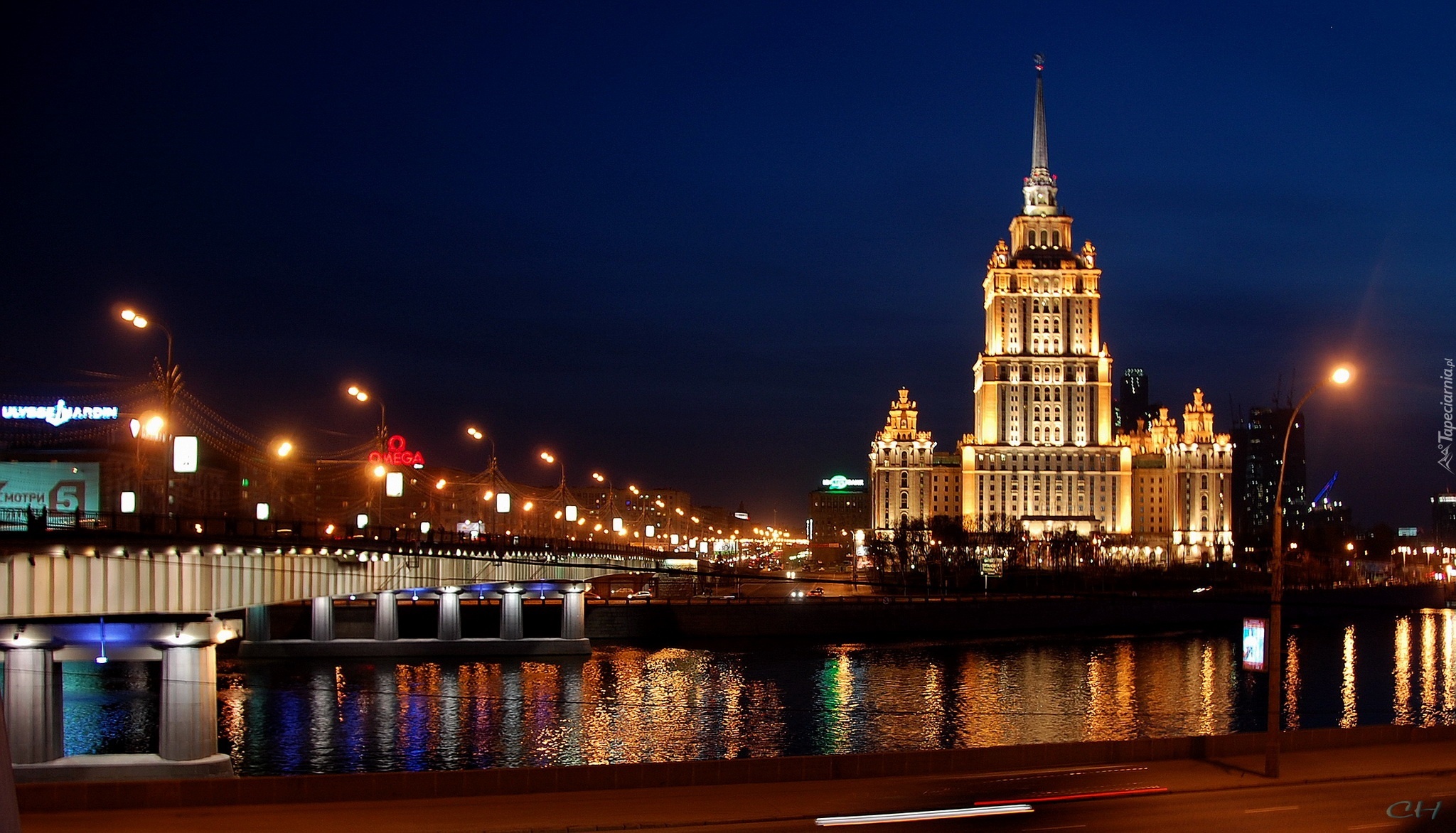 Moskwa, Panorama, Noc, Rosja