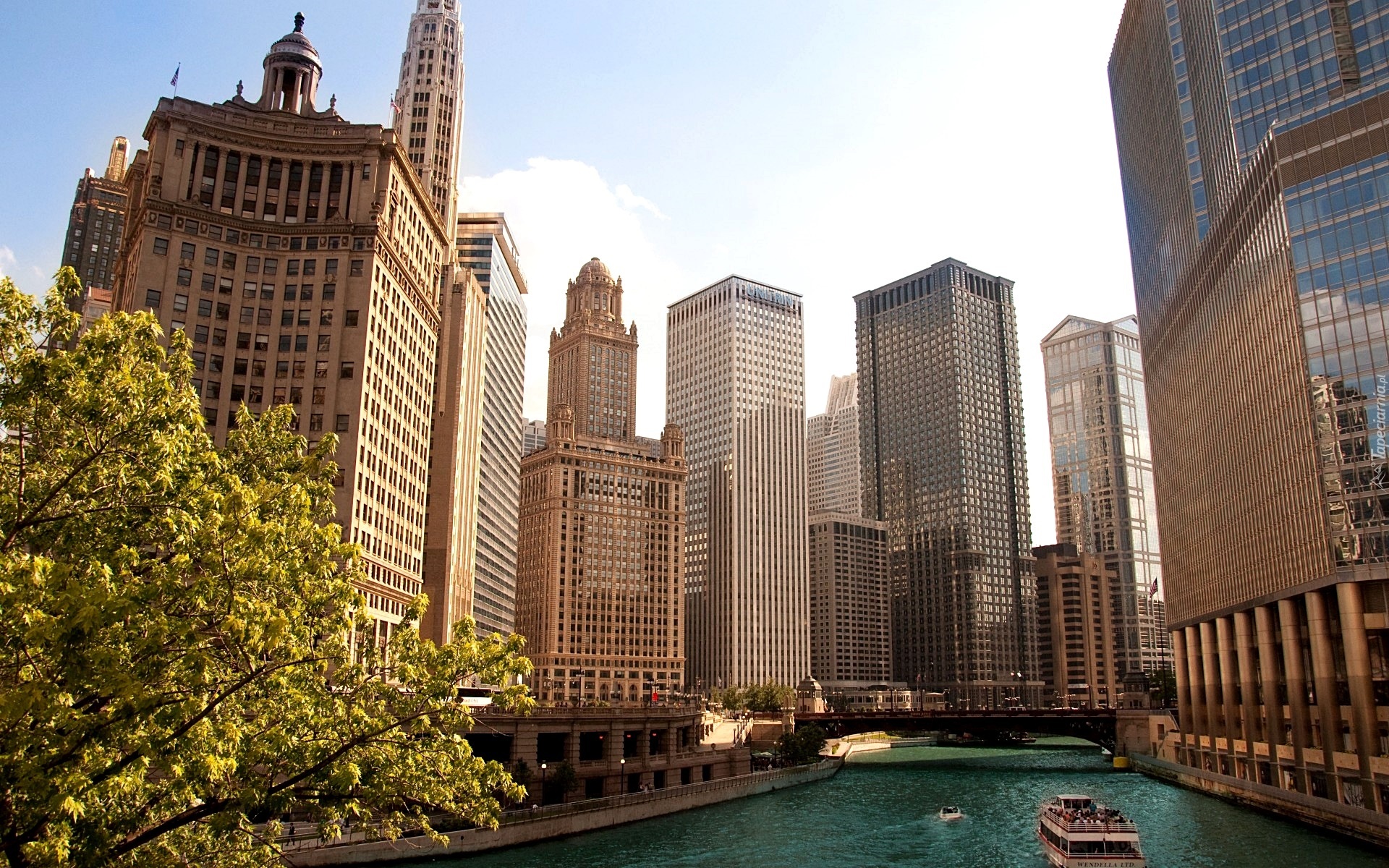 Wieżowce, Rzeka, Chicago, USA