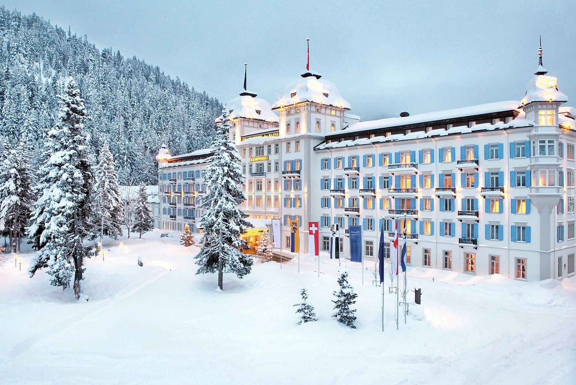 Góry, Las, Hotel, Kempinski, Grand des Bains, St.Moritz