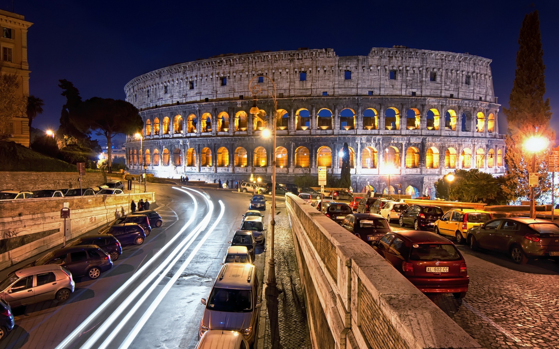 Oświetlone, Koloseum, Rzym, Włochy