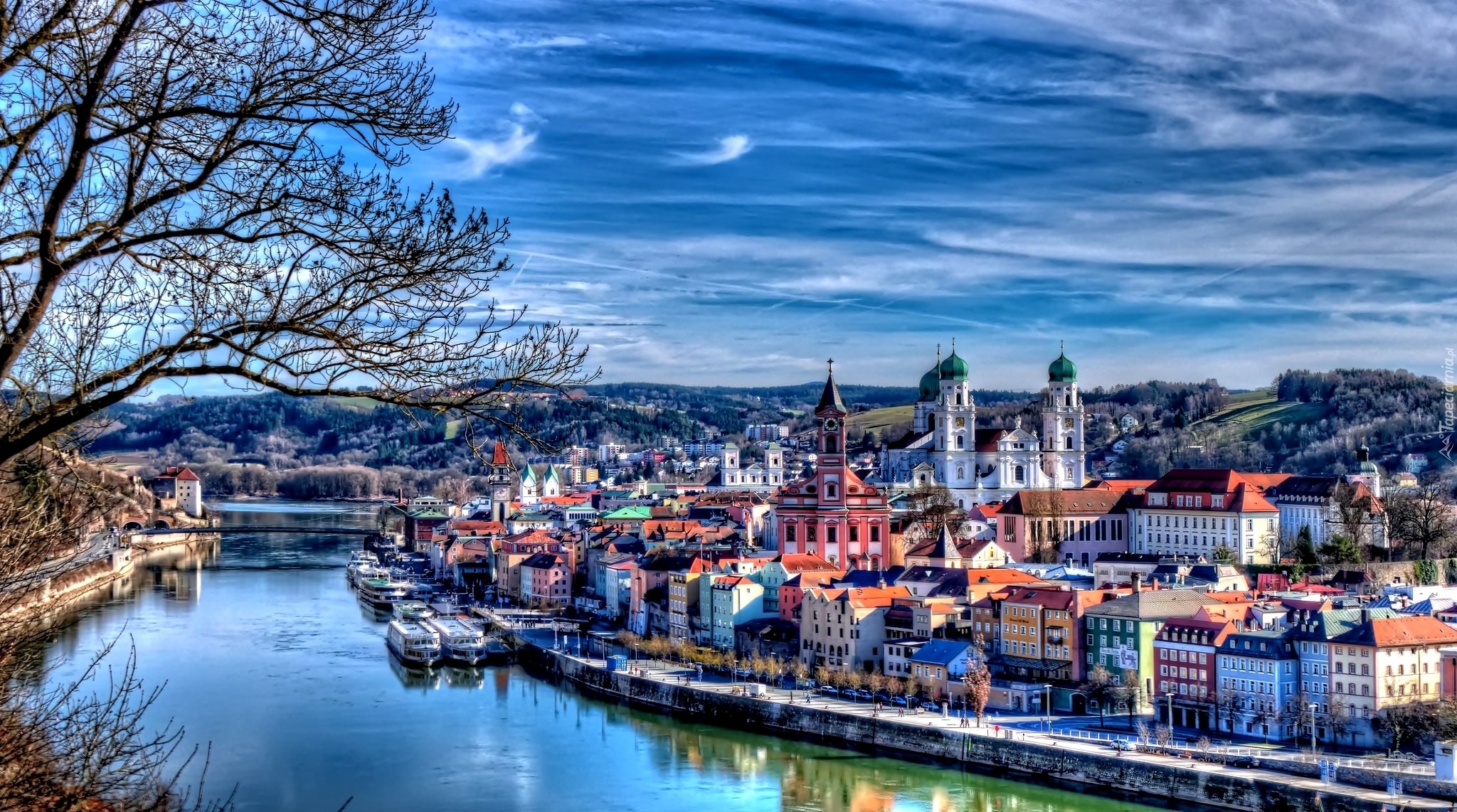 Rzeka, Panorama, Miasta, Passau, Niemcy