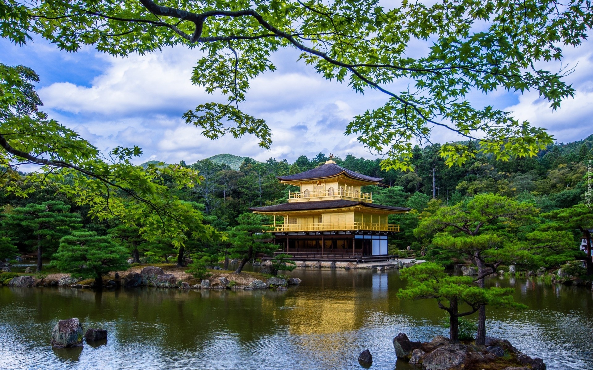 Złoty, Pawilon, Kioto, Japonia, Staw
