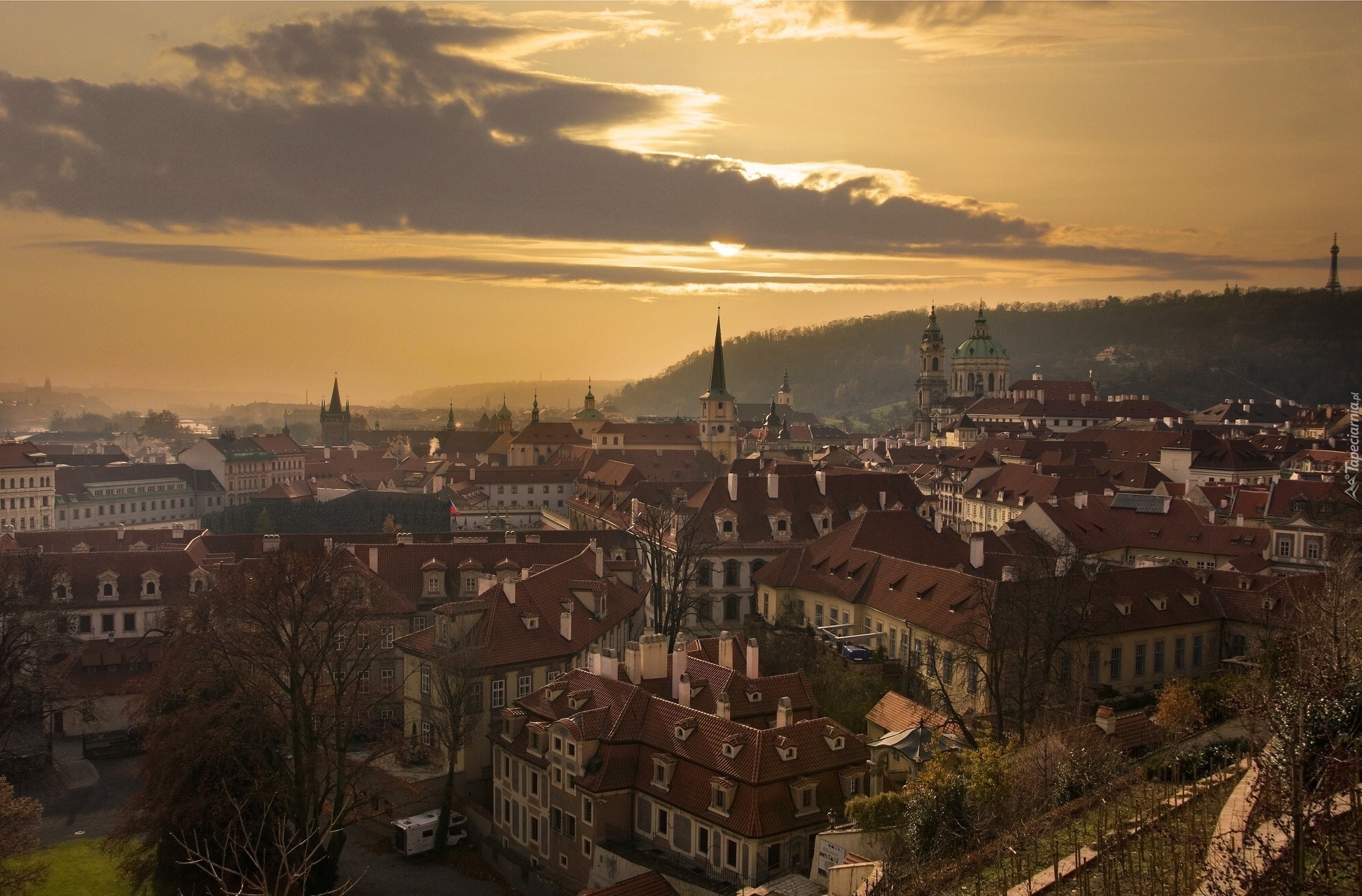 Czechy, Praga, Miasto, Zachód Słońca