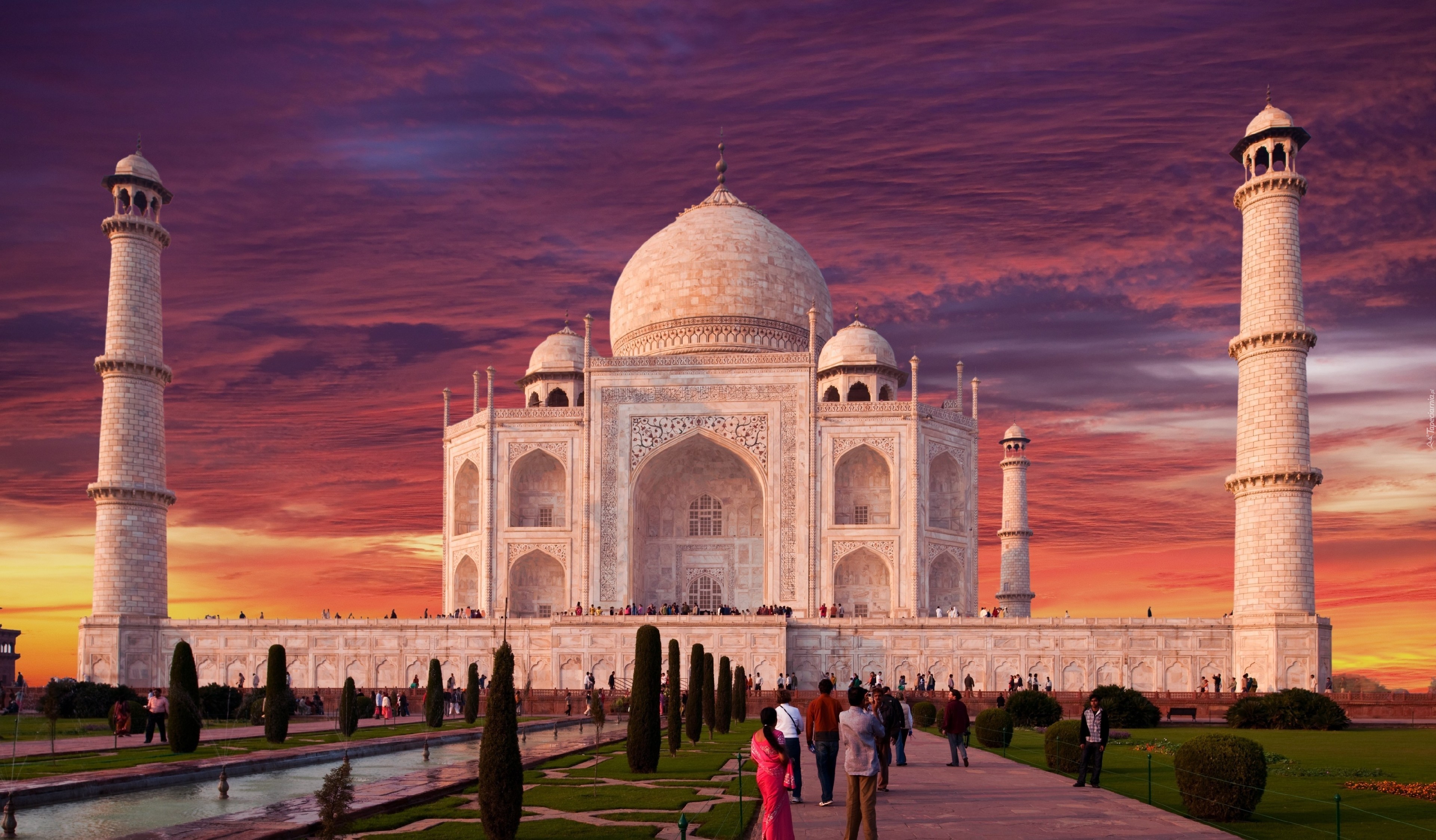 Indie, Pałac, Tadż Mahal, Ludzie, Drzewka Ozdobne