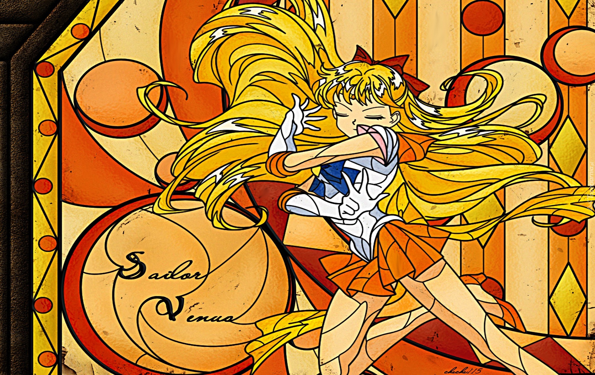 Sailor Venus, Czarodziejka z Wenus, anime, dziewczyna, witraż