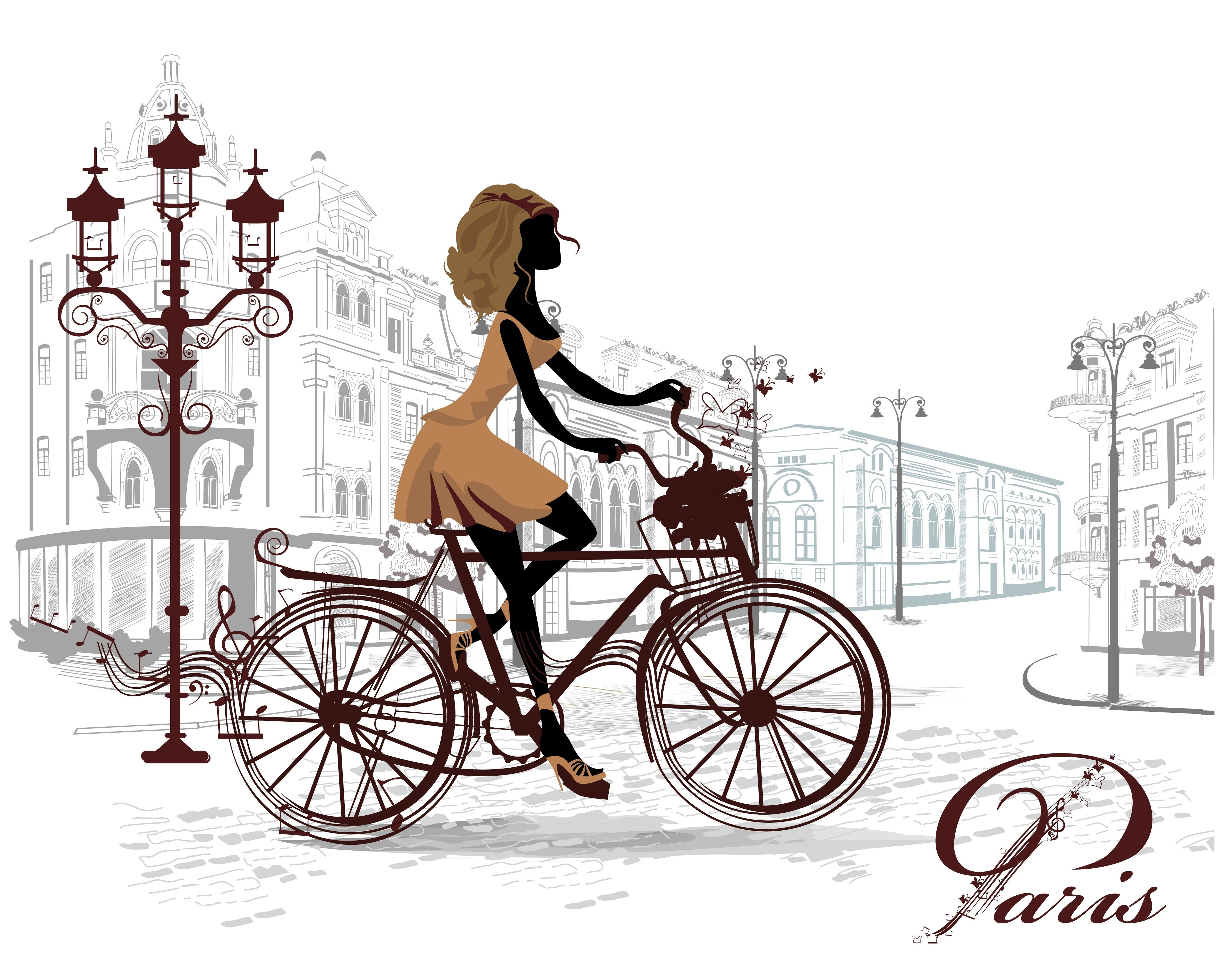 Kobieta, Rower, Miasto, Grafika 2D