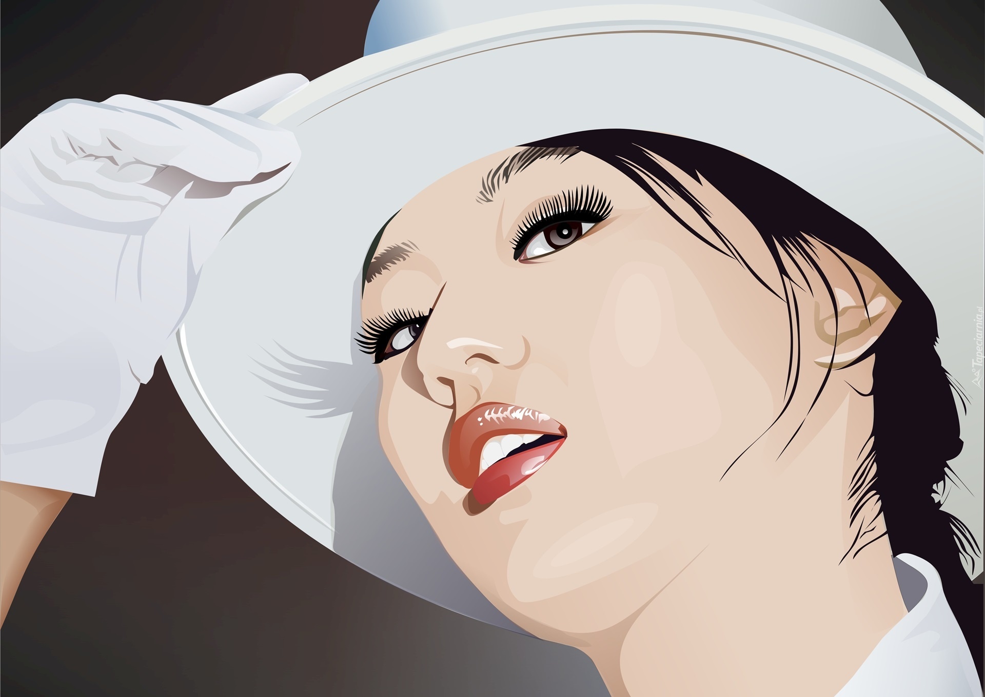 Kobieta, Biały kapelusz, Rękawiczki, Moda i Styl, Grafika 2D
