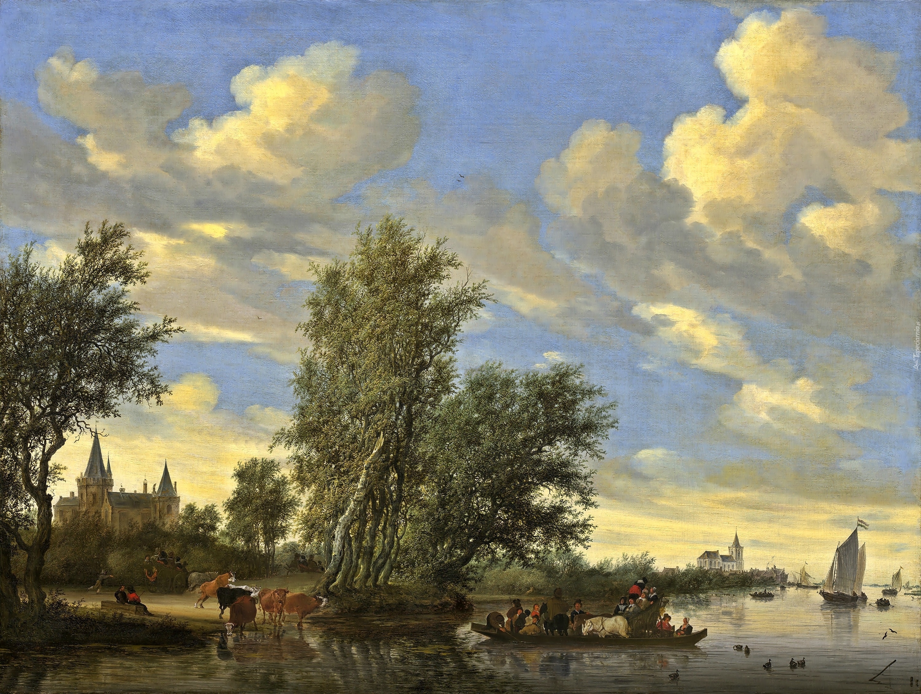 Salomon, van Ruysdael, Prom, Na Rzece, Obraz