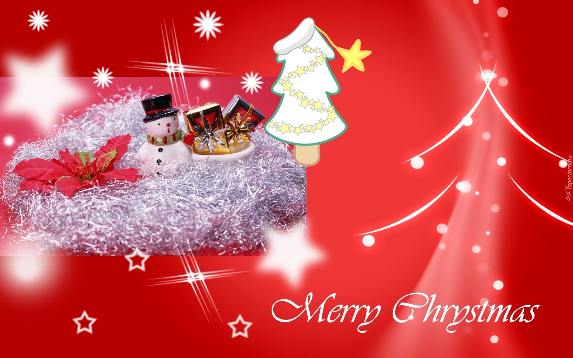 Choinka, Bałwan, Gwiazdki, Merry Christmas, Boże Narodzenie