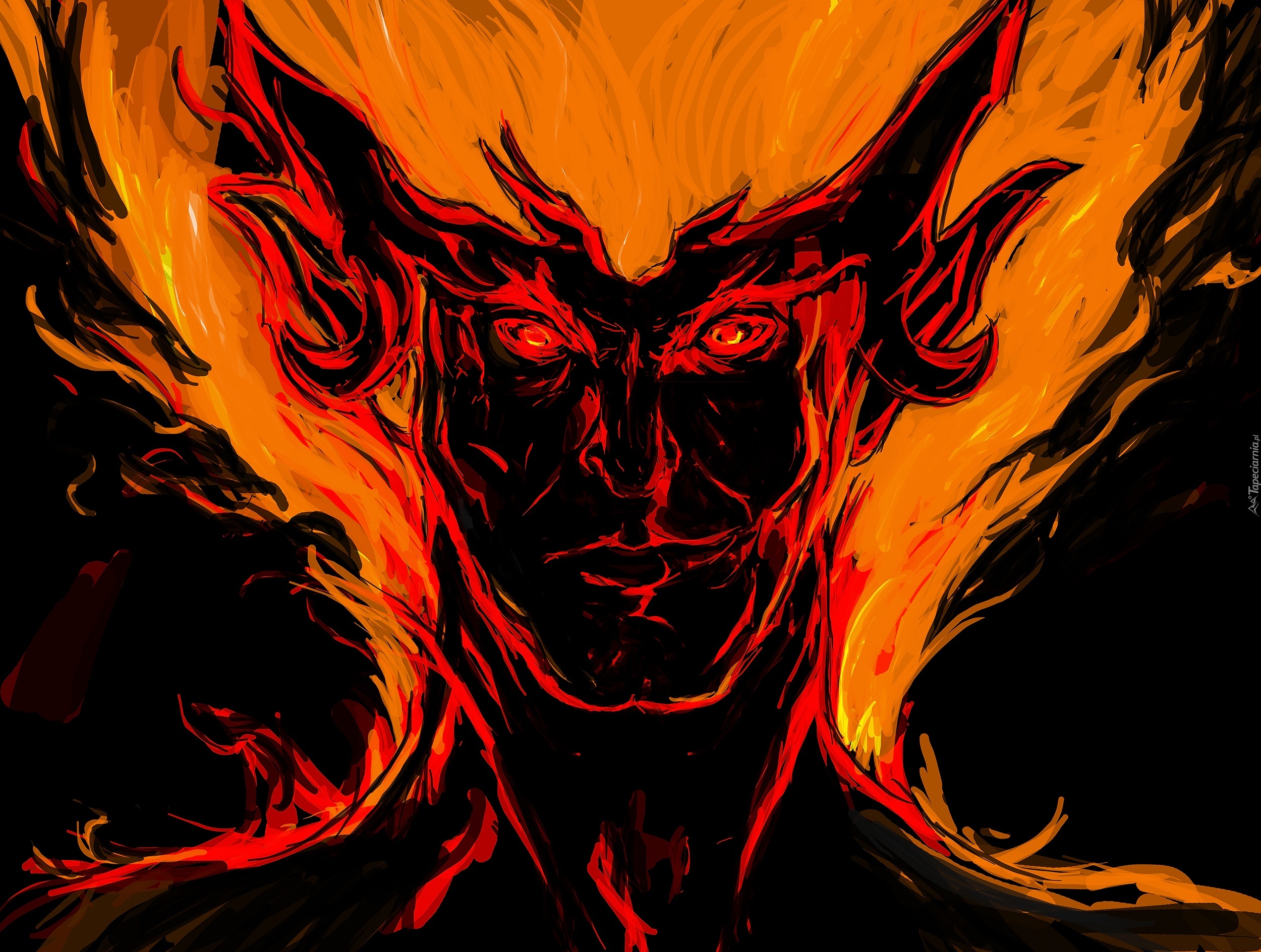 2D, Twarz, Diabeł, Ogień, Płomienie