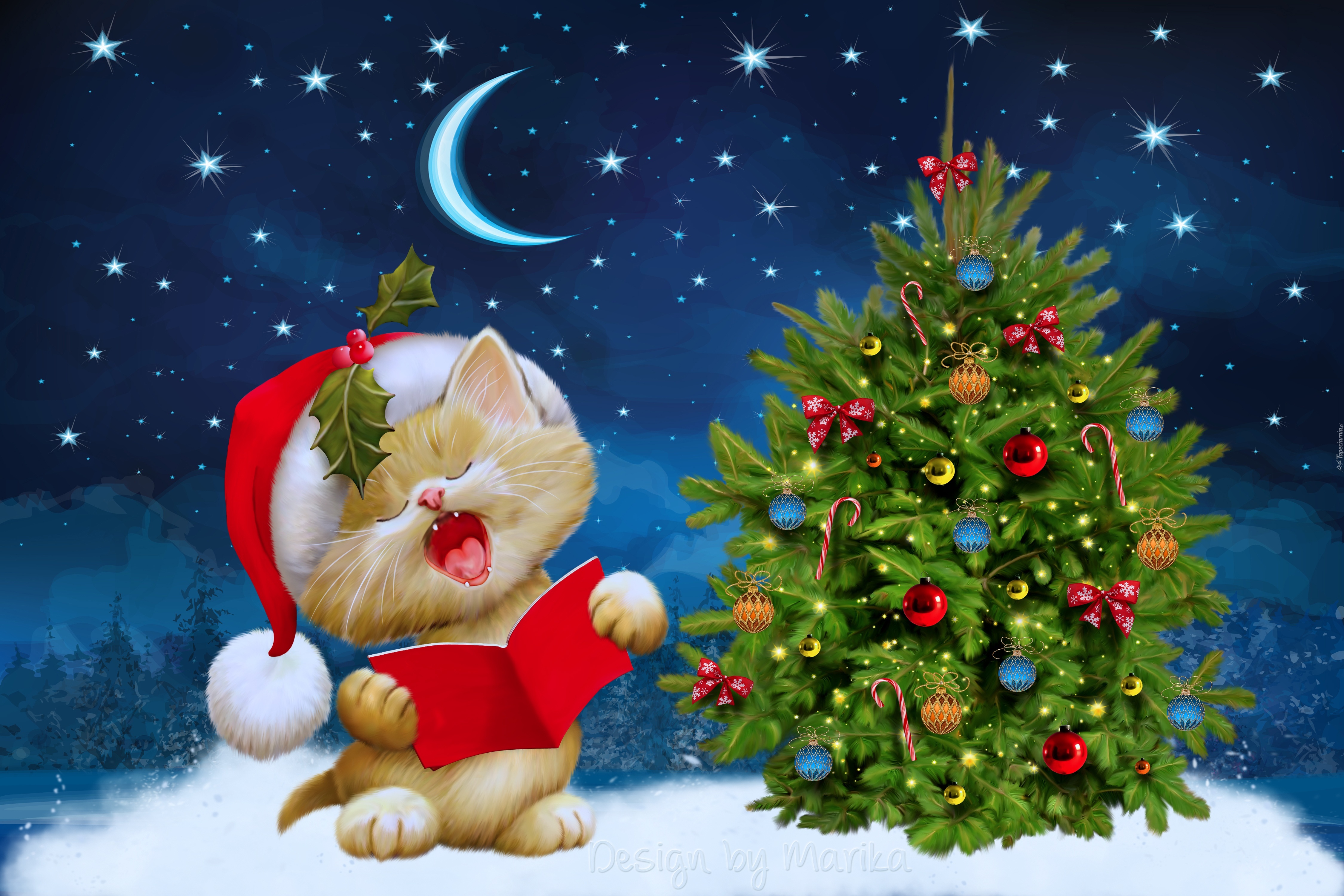 Świąteczny, Kotek, Choinka, Boże Narodzenie