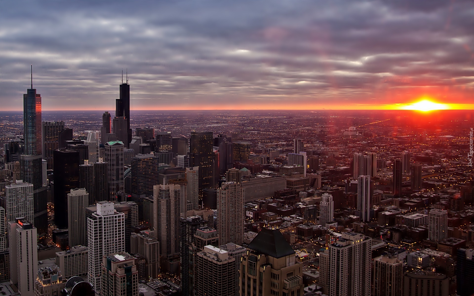 Chicago, Panorama, Miasta, Świt