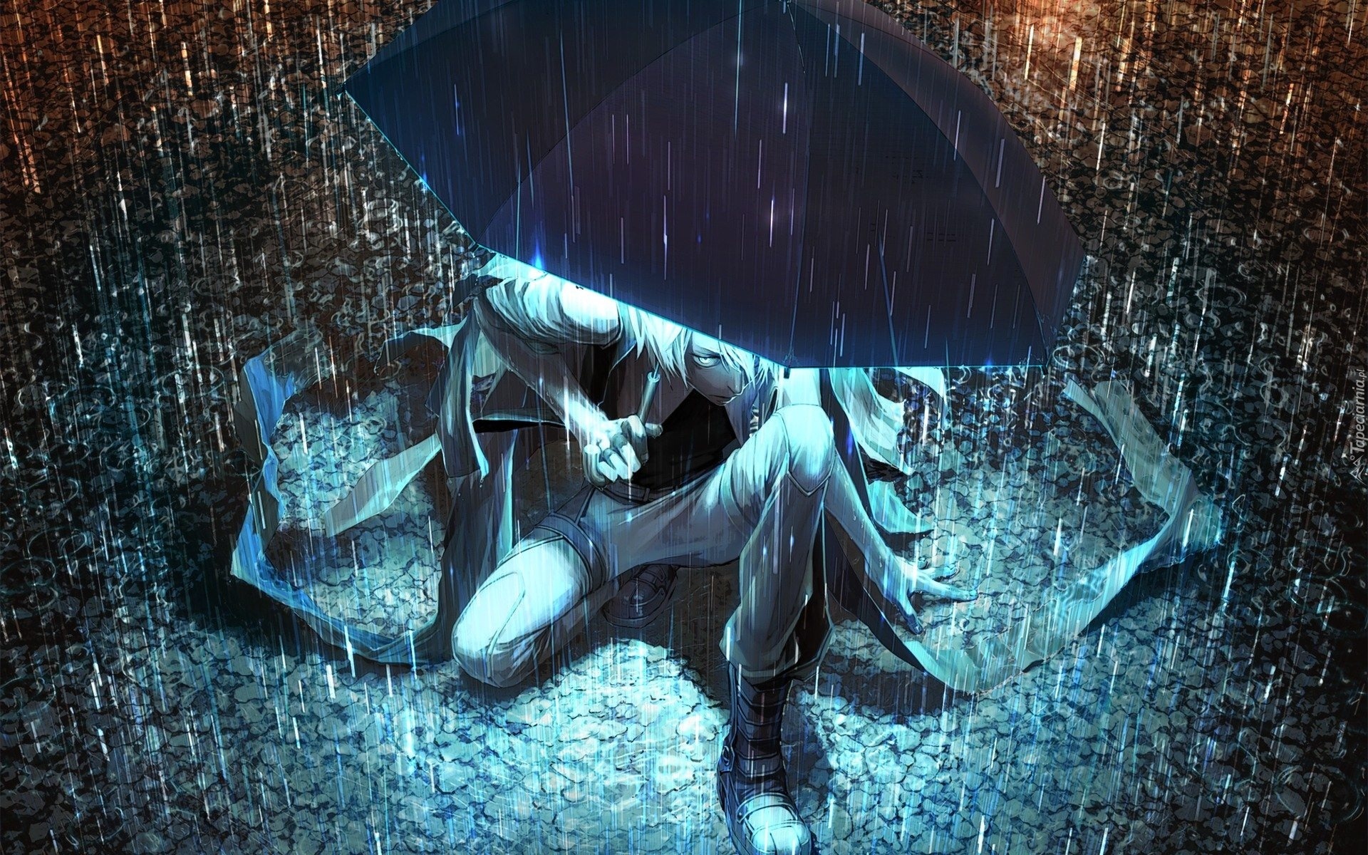 Manga, Anime, Parasol, Deszcz