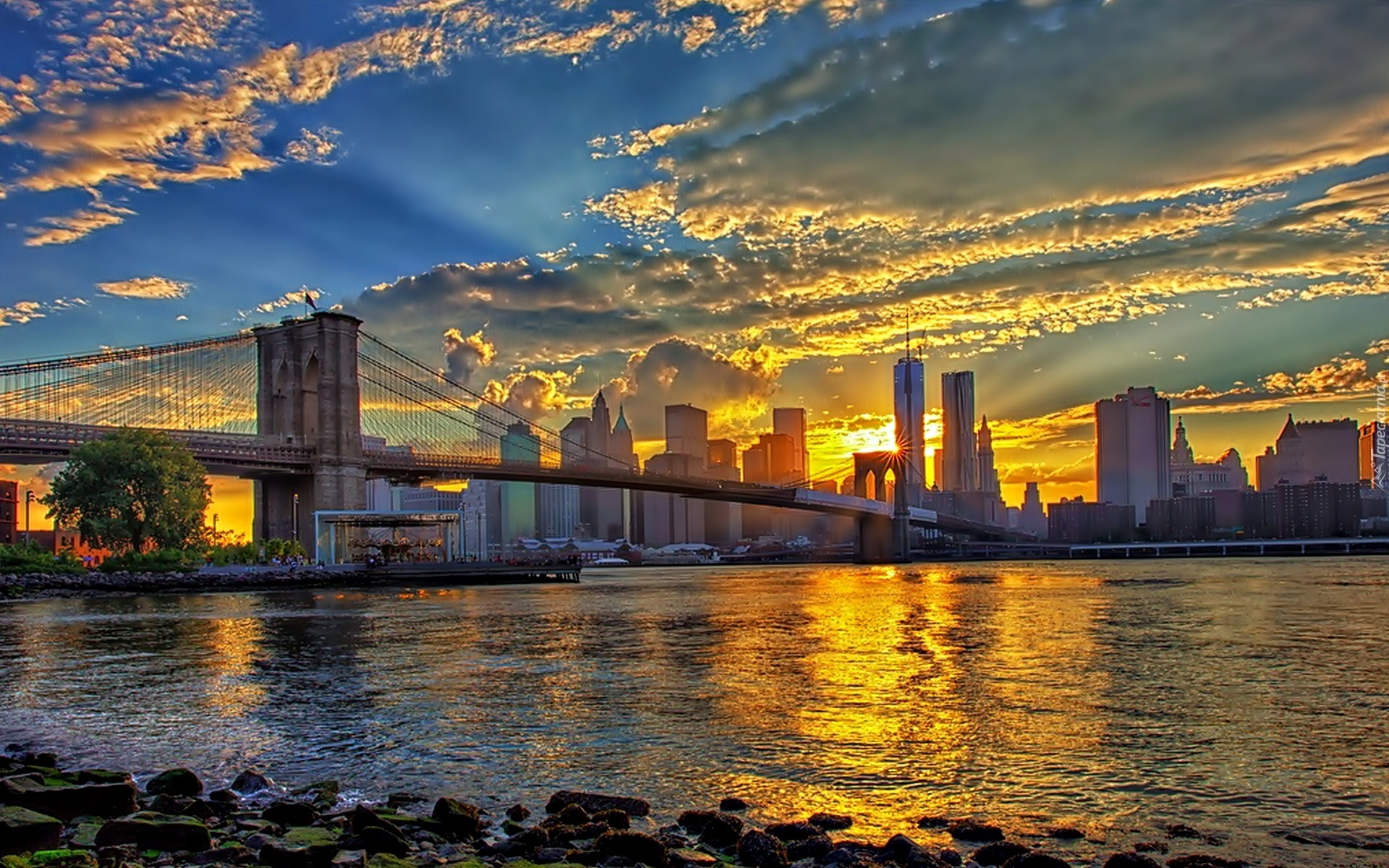 Nowy Jork, Panorama, Most, Zachód Słońca