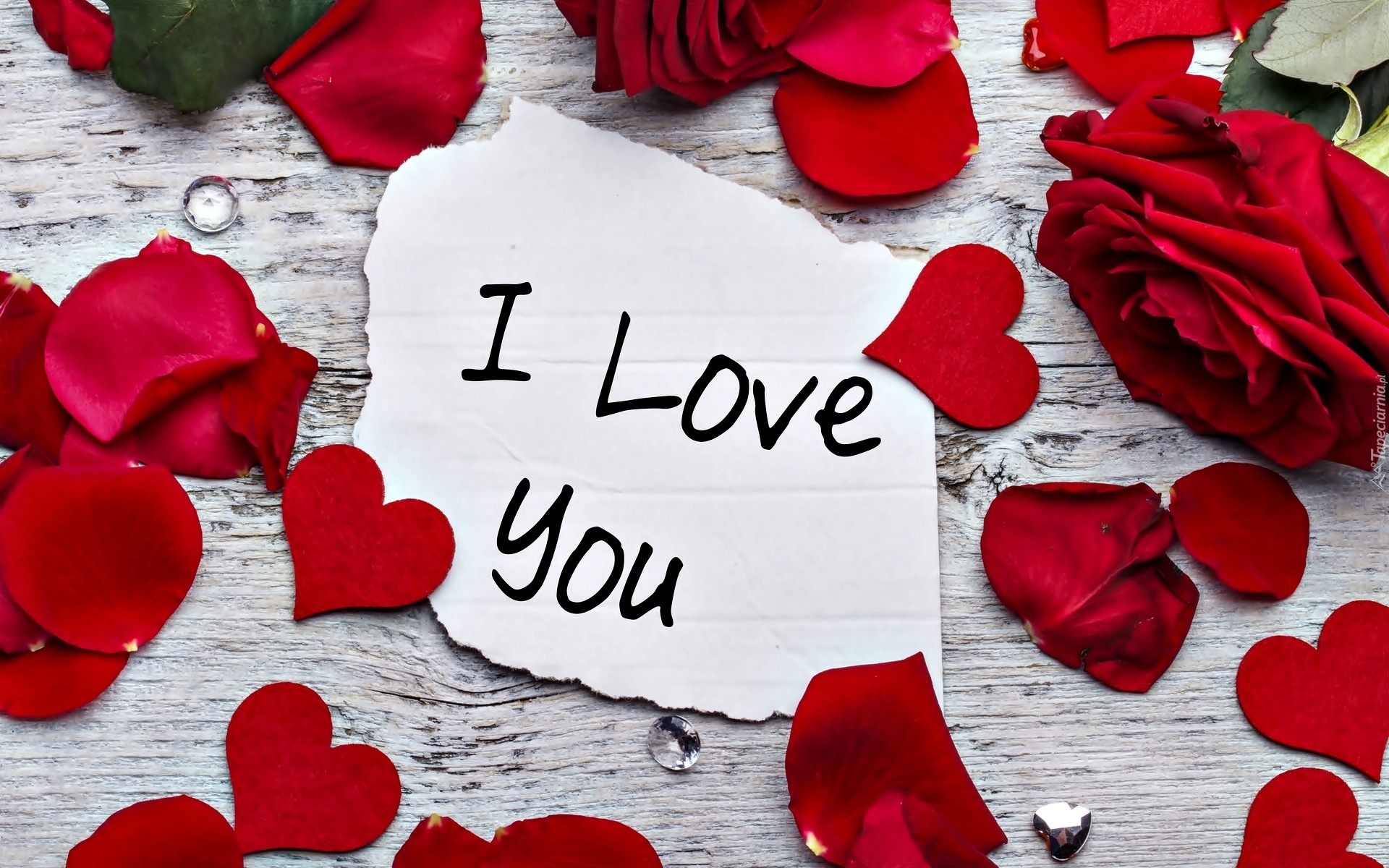 I Love You, Walentynki, Róże, Płatki, Serca