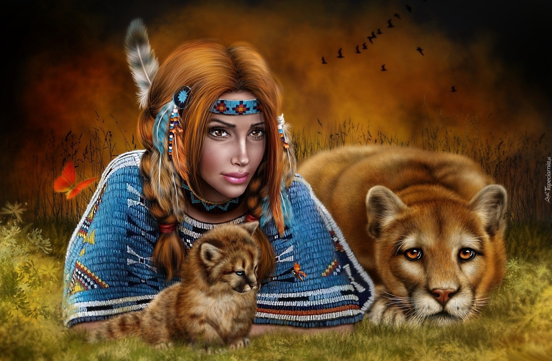 Dziewczyna, Indianka, Puma, Małe, Fantasy