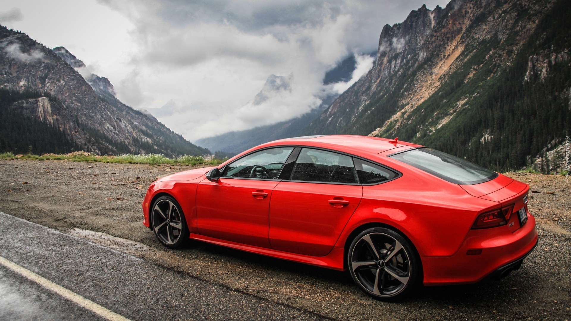Droga, Góry, Chmury, Audi, RS7