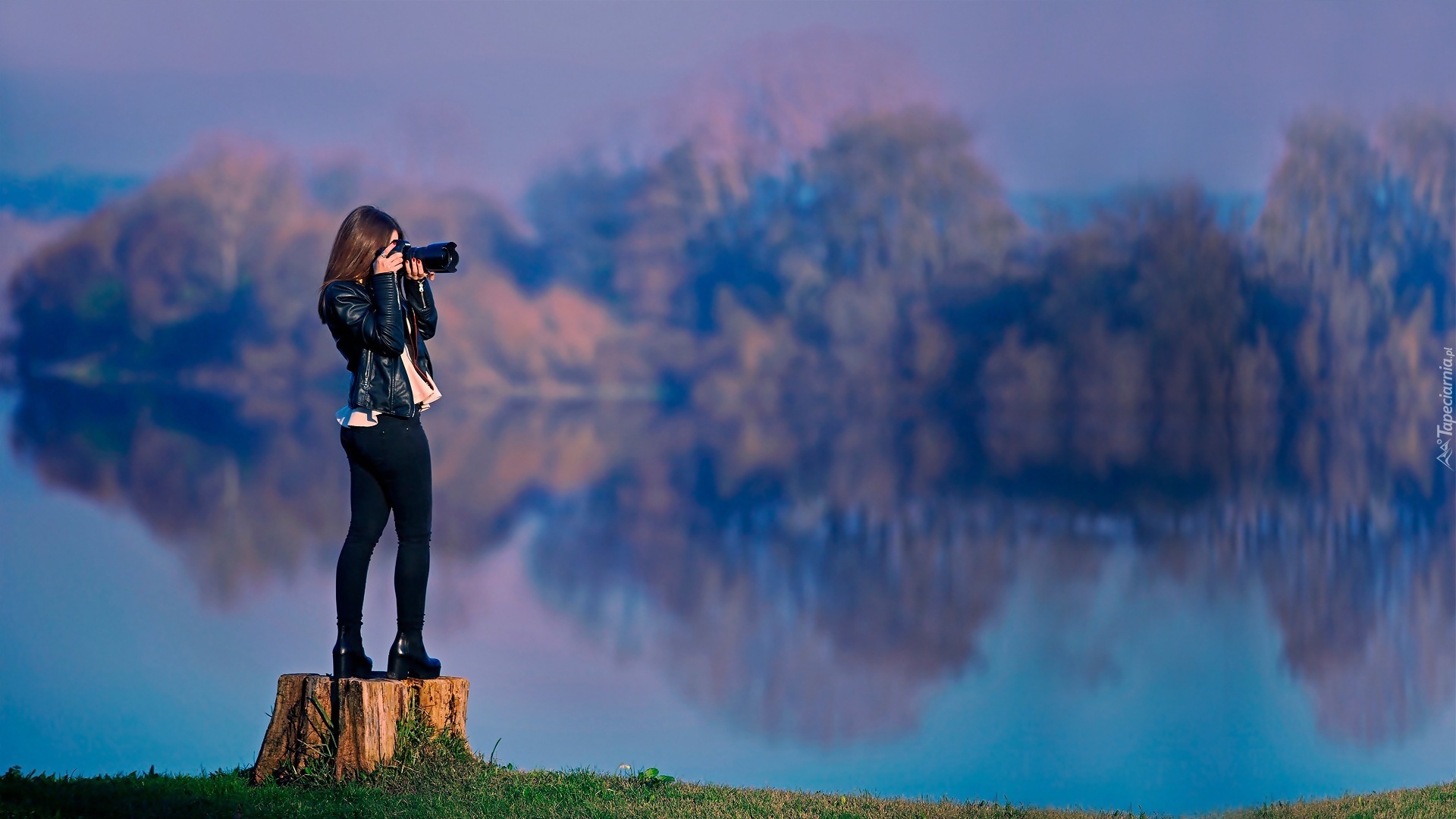 Dziewczyna, Fotografowanie, Aparat, Jezioro