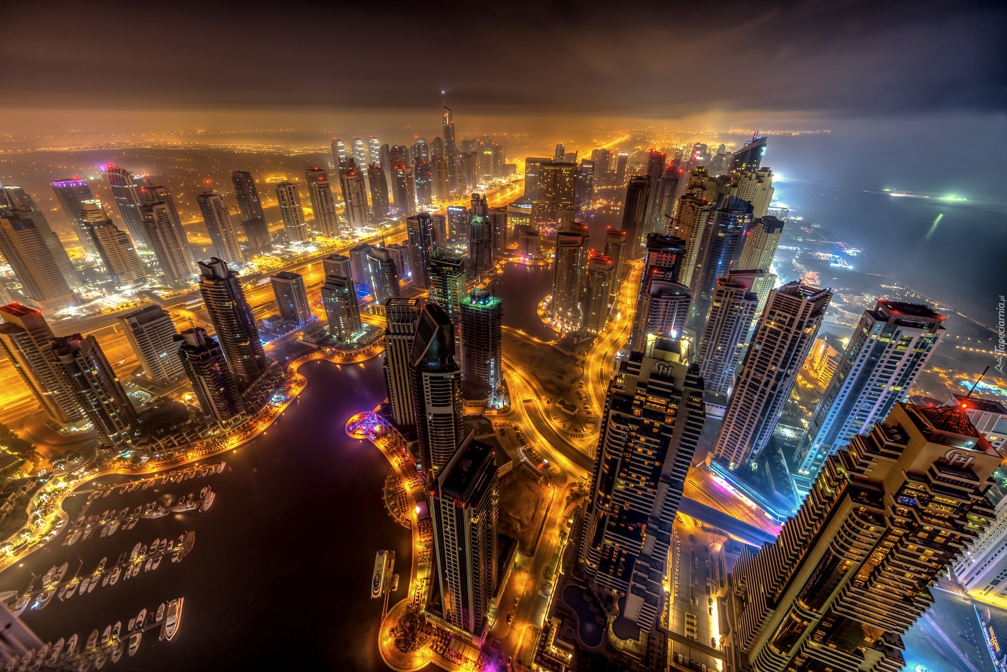 Miasto Nocą, Dubaj, Z Lotu Ptaka