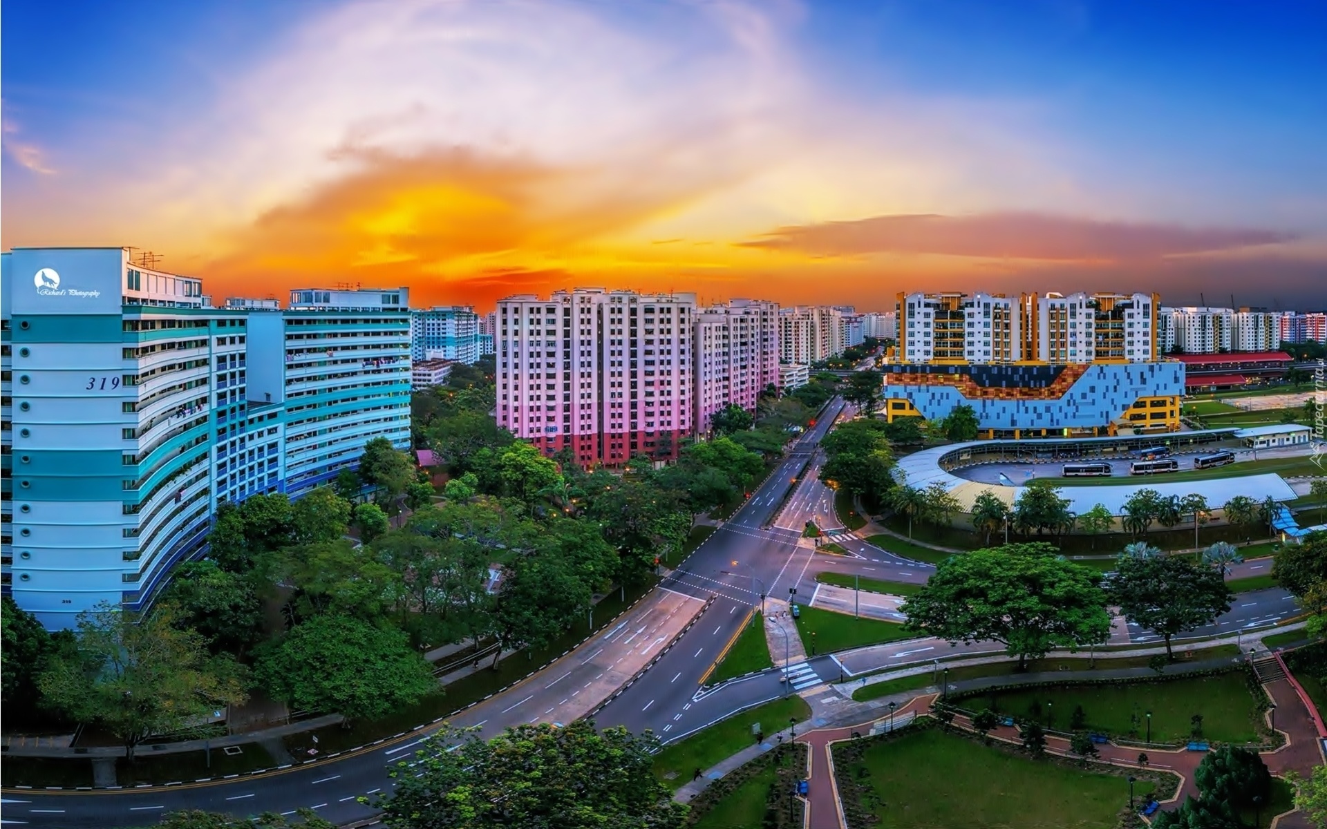 Singapur, Panorama, Miasta, Zachód, Słońca