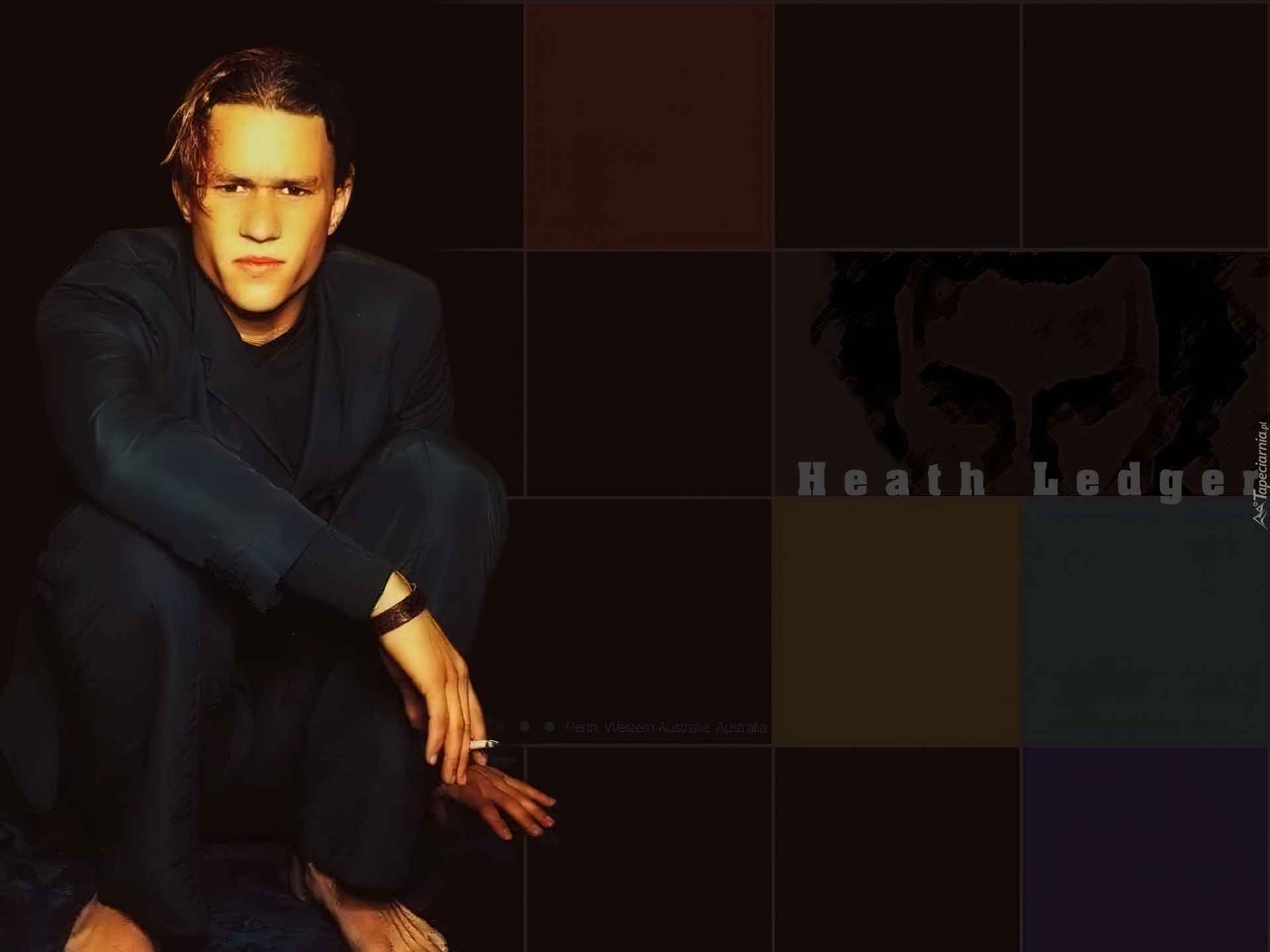 Heath Ledger,czarny strój, papieros