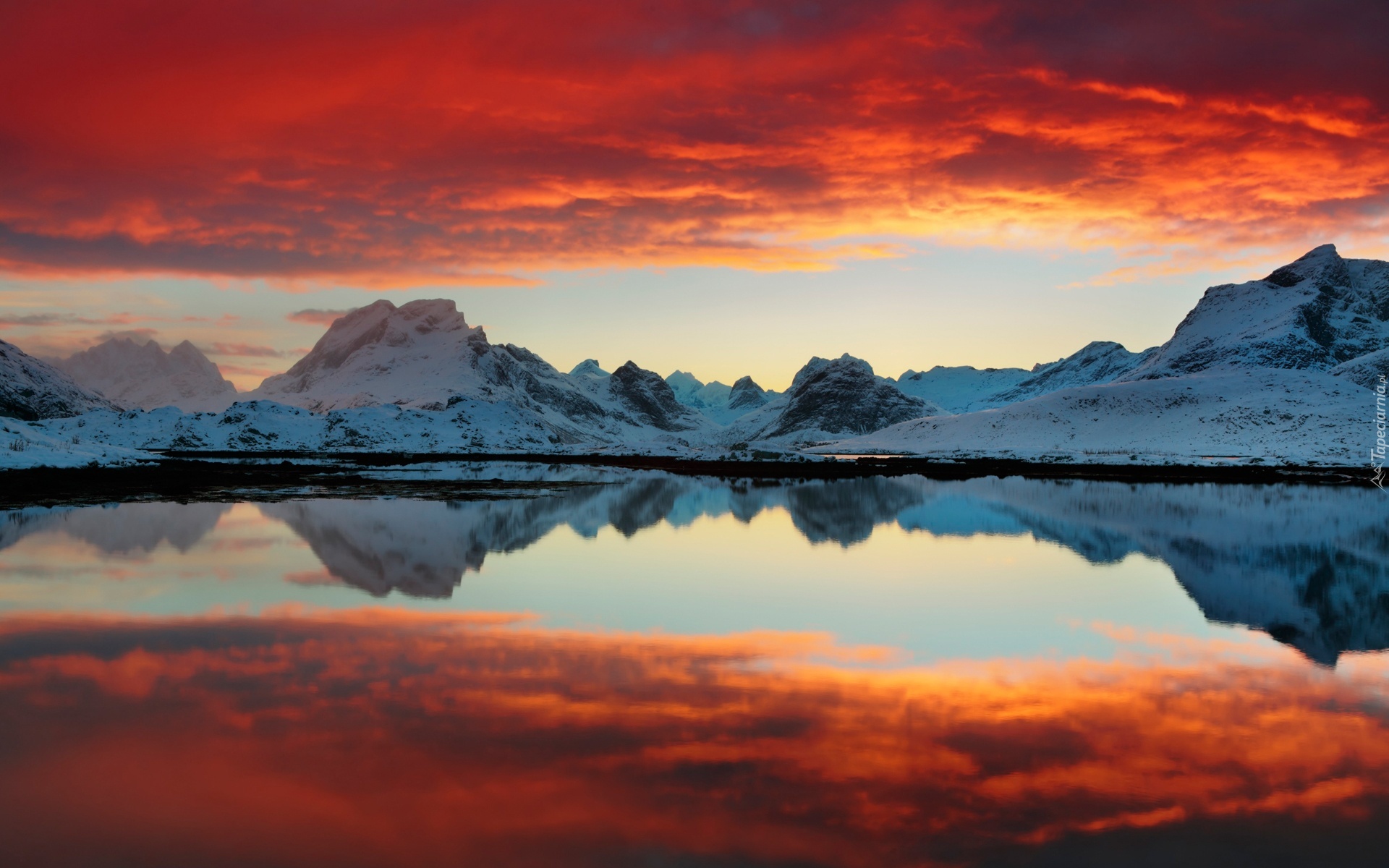 Norwegia, Góry, Odbicie, Śnieg